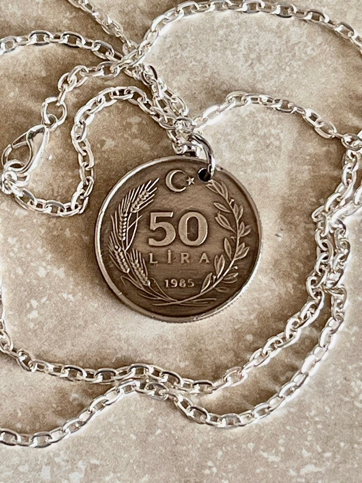 Turkey Coin Necklace 50 Lira Pendant Personal Necklace Old Vintage Handmade Jewelry Gift Friend Charm For Him Her World Coin Collector