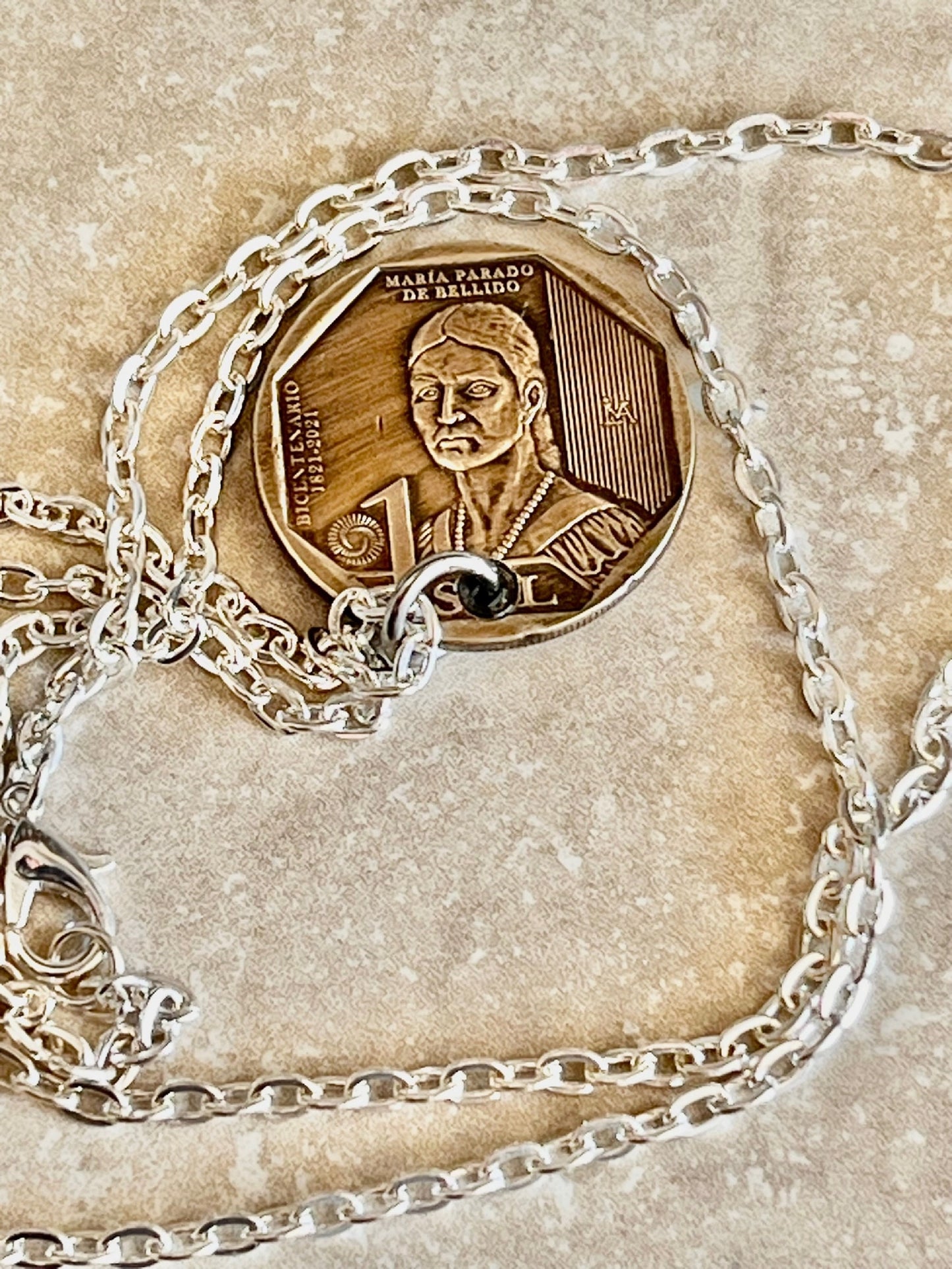 Peru Coin Pendant Peruvian 1 UN Sol De Oro Personal Necklace Old Vintage Handmade Jewelry Gift Friend Charm For Him Her World Coin Collector