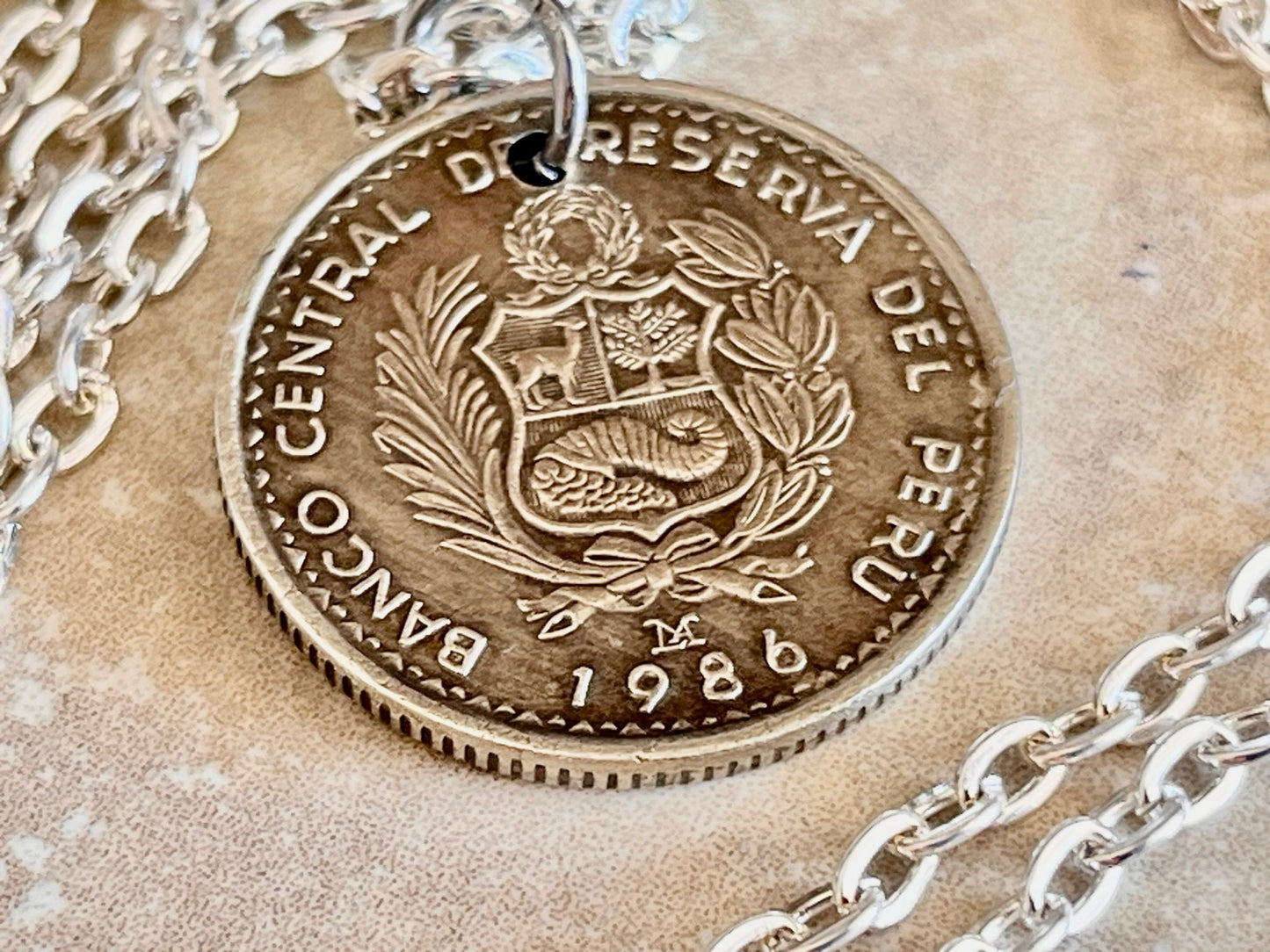 Peru Coin Pendant Peruvian 5 Cinco Intis Personal Necklace Old Vintage Handmade Jewelry Gift Friend Charm For Him Her World Coin Collector