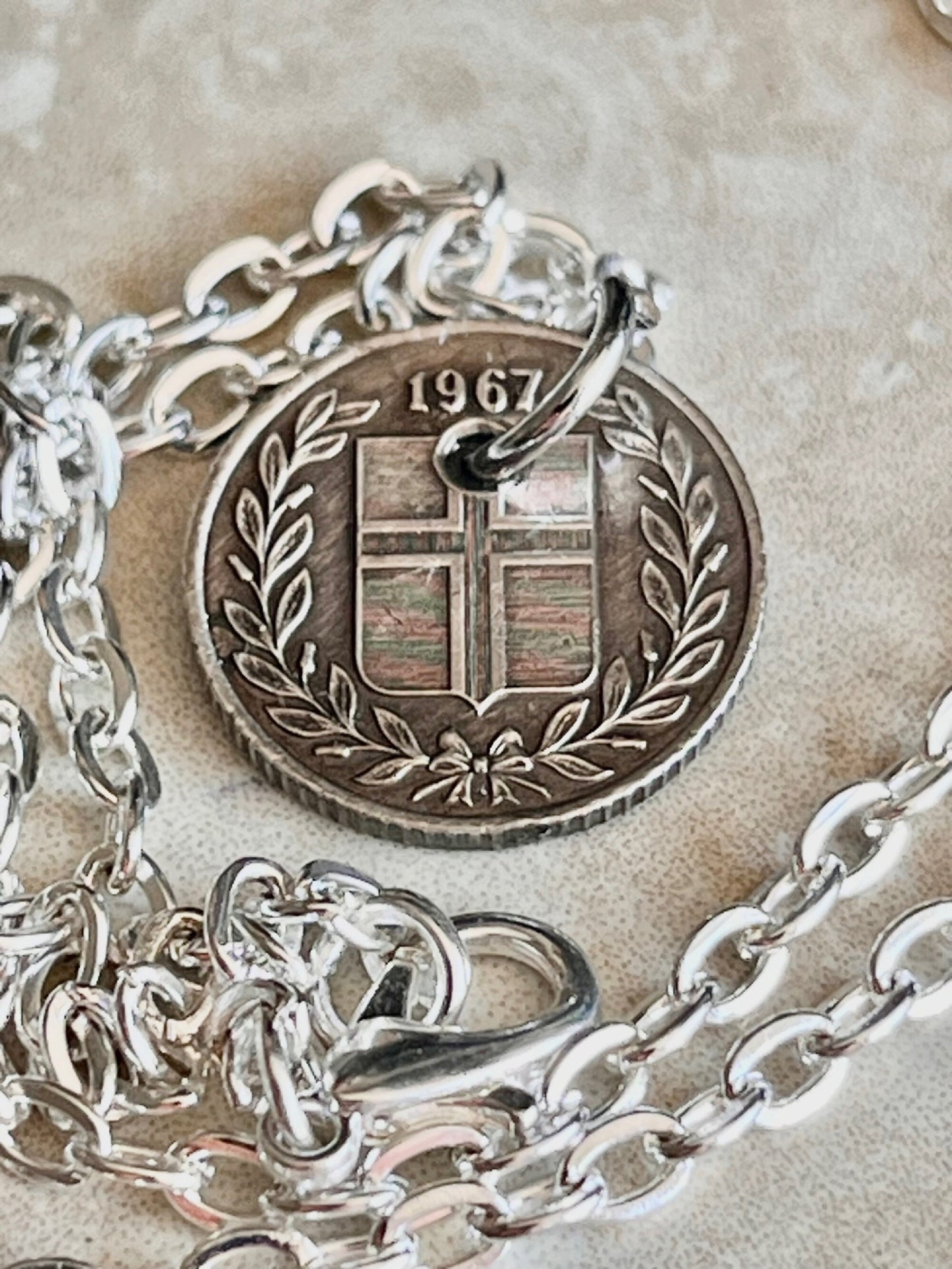 Iceland Coin Necklace 25 Kronur Icelandic Pendant Personal Old Vintage Handmade Jewelry Gift Friend Charm For Him Her World Coin Collector