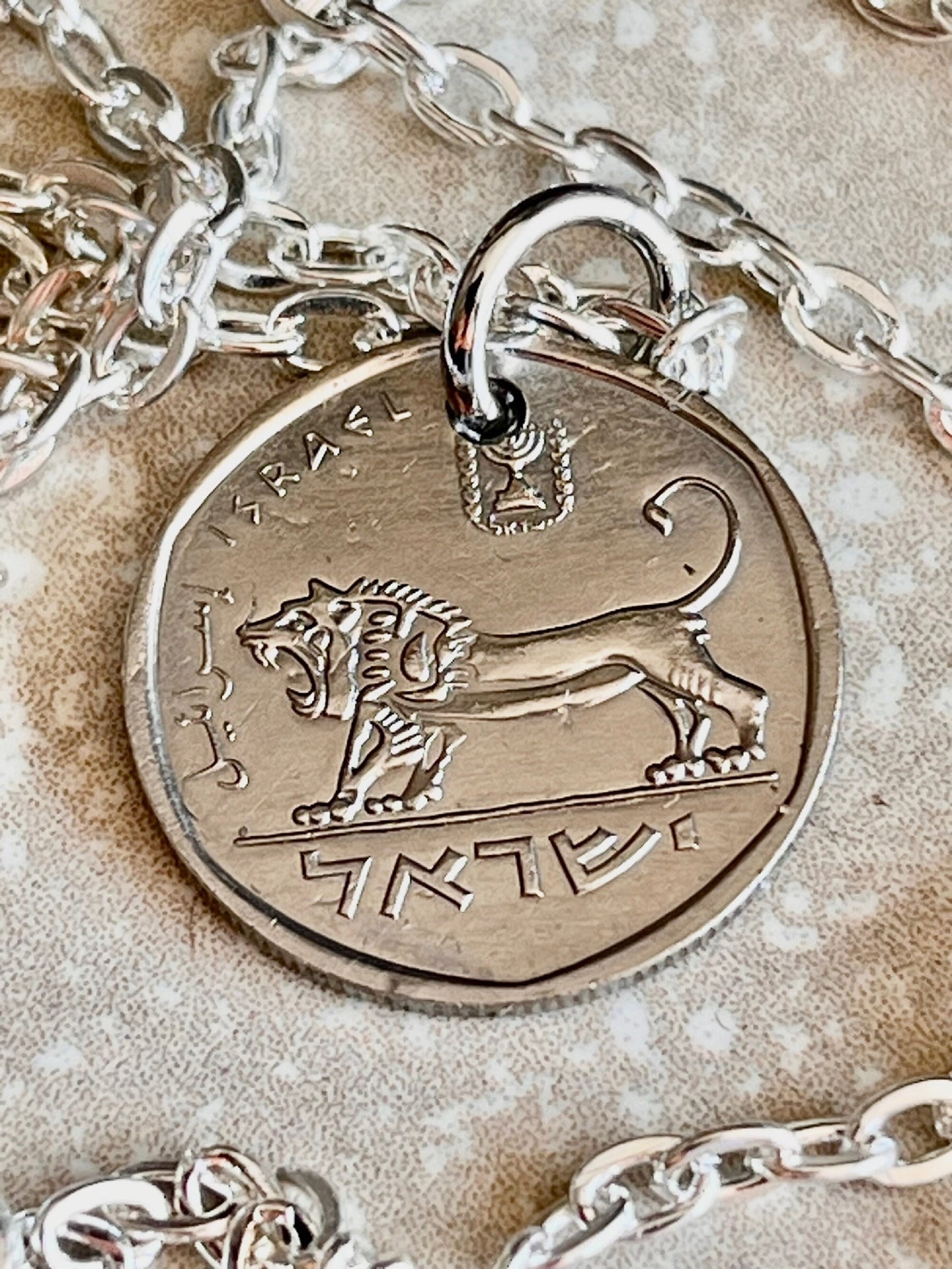Israel Coin Pendant Half Shekel Jewish Israelite Hanukkah Menorah Necklace Charm Gift Friend Charm Gift Him Her, Coin Collector, World Coins