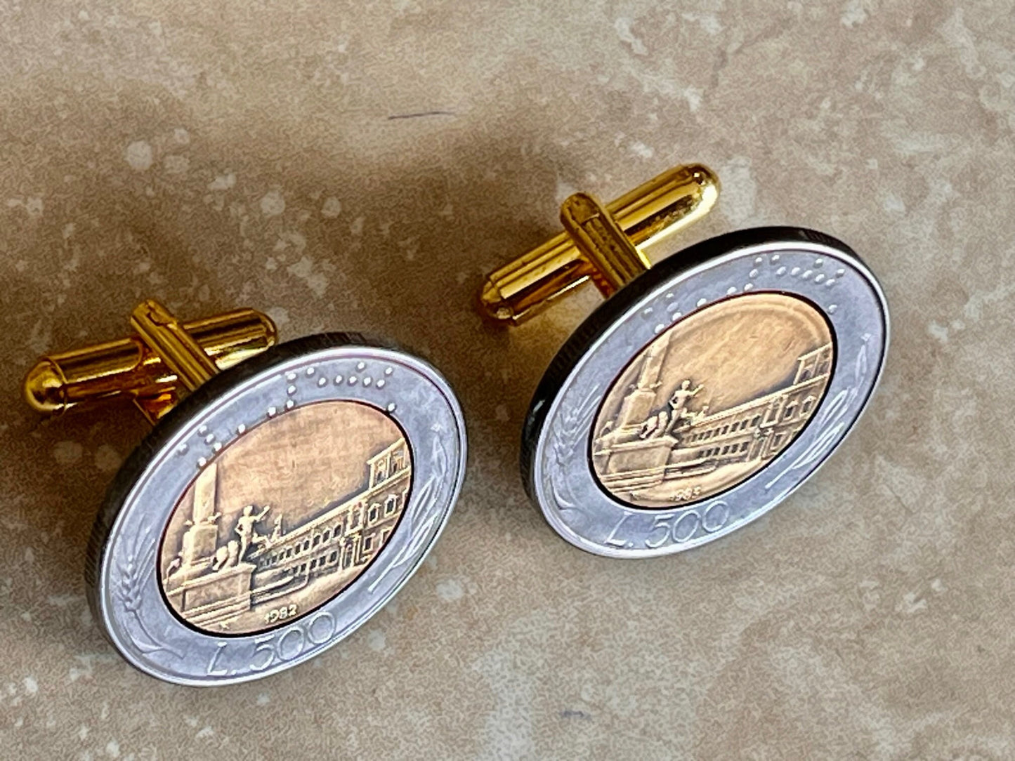 Italy Coin Cuff Links Italian 500L Personal Cufflink Old Vintage Handmade Jewelry Gift Friend Charm For Him Her World Coin Collector