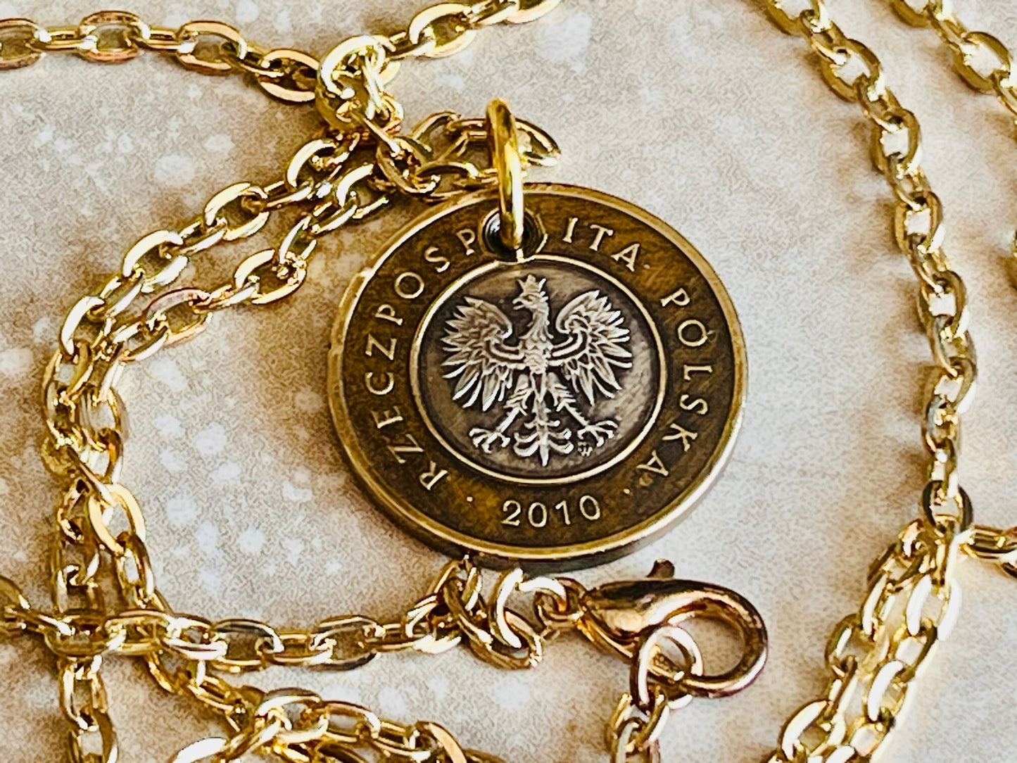 Poland Pendant Necklace 2 Zlote Polish Custom Made Vintage Jewelry and Rare coins - Coin Enthusiast - Handmade Fashion Gift Accessory.