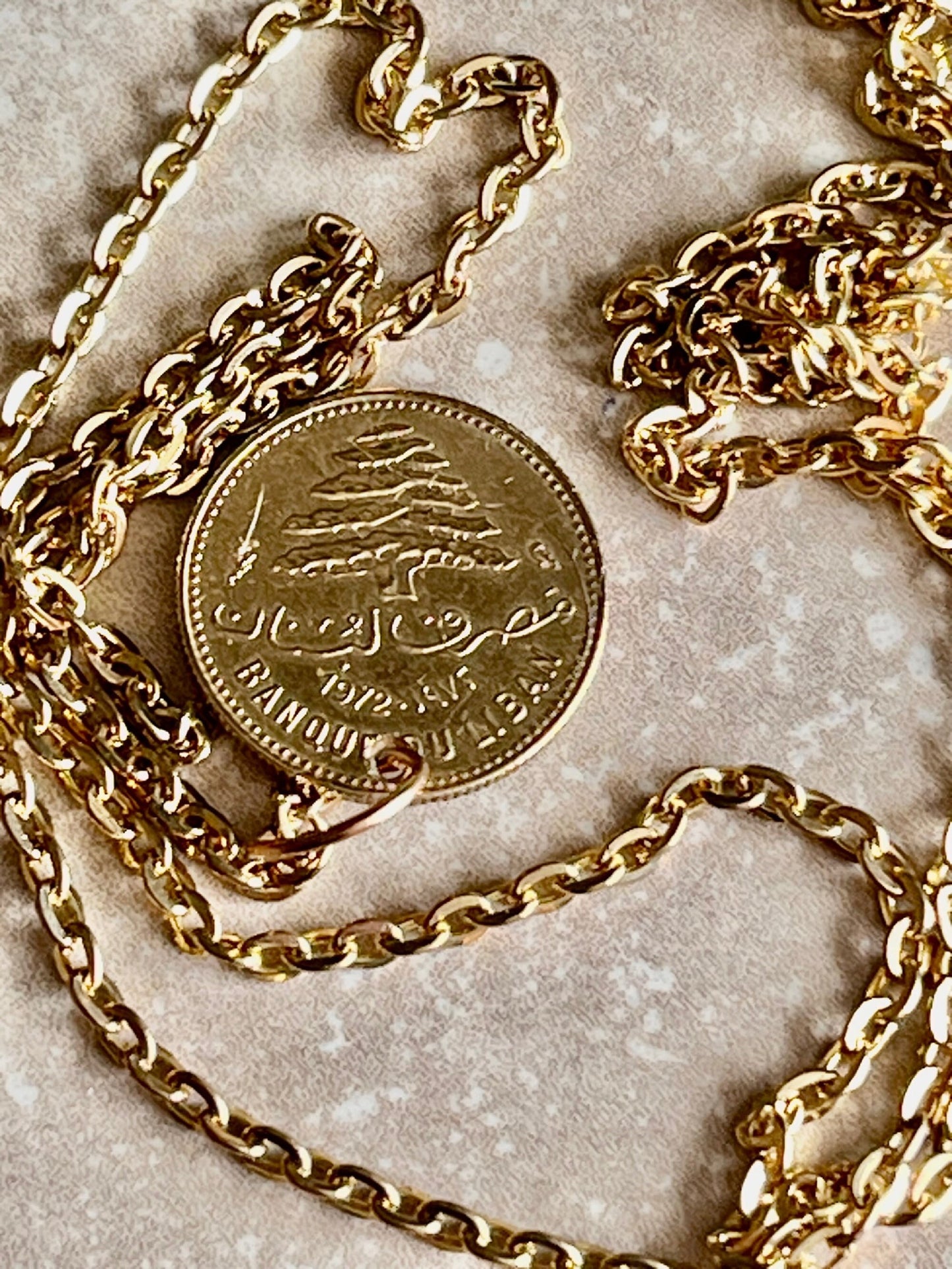 Lebanon Coin Necklace Lebanese Republic 5 Piastres Personal Old Vintage Handmade Jewelry Gift Friend Charm For Him Her World Coin Collector
