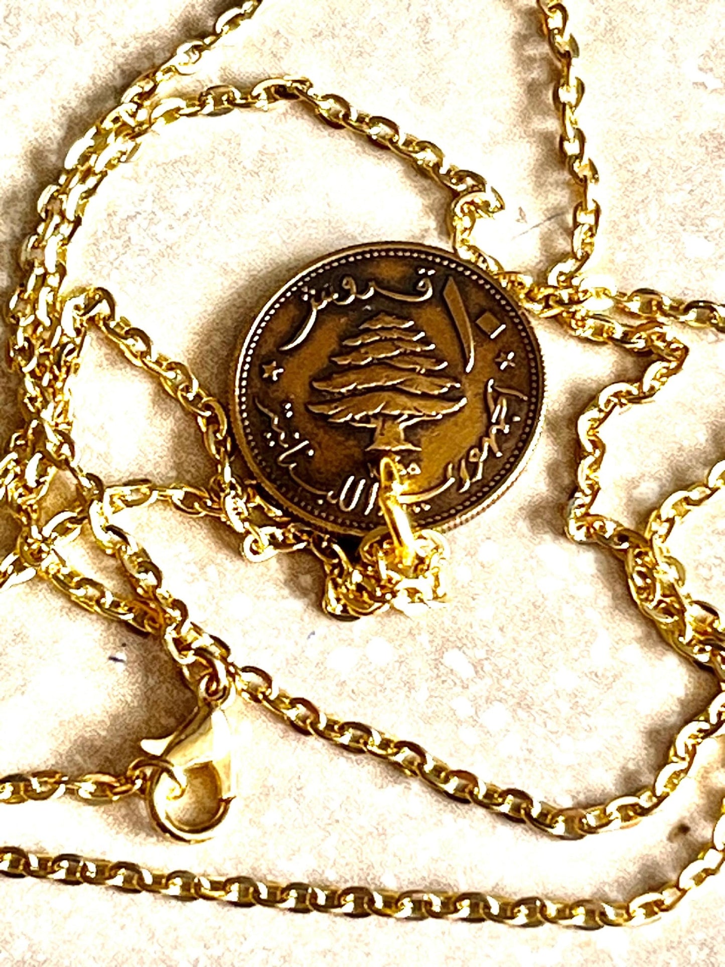 Lebanon Coin Necklace Lebanese Republic 10 Piastres Personal Vintage Handmade Jewelry Gift Friend Charm For Him Her World Coin Collector