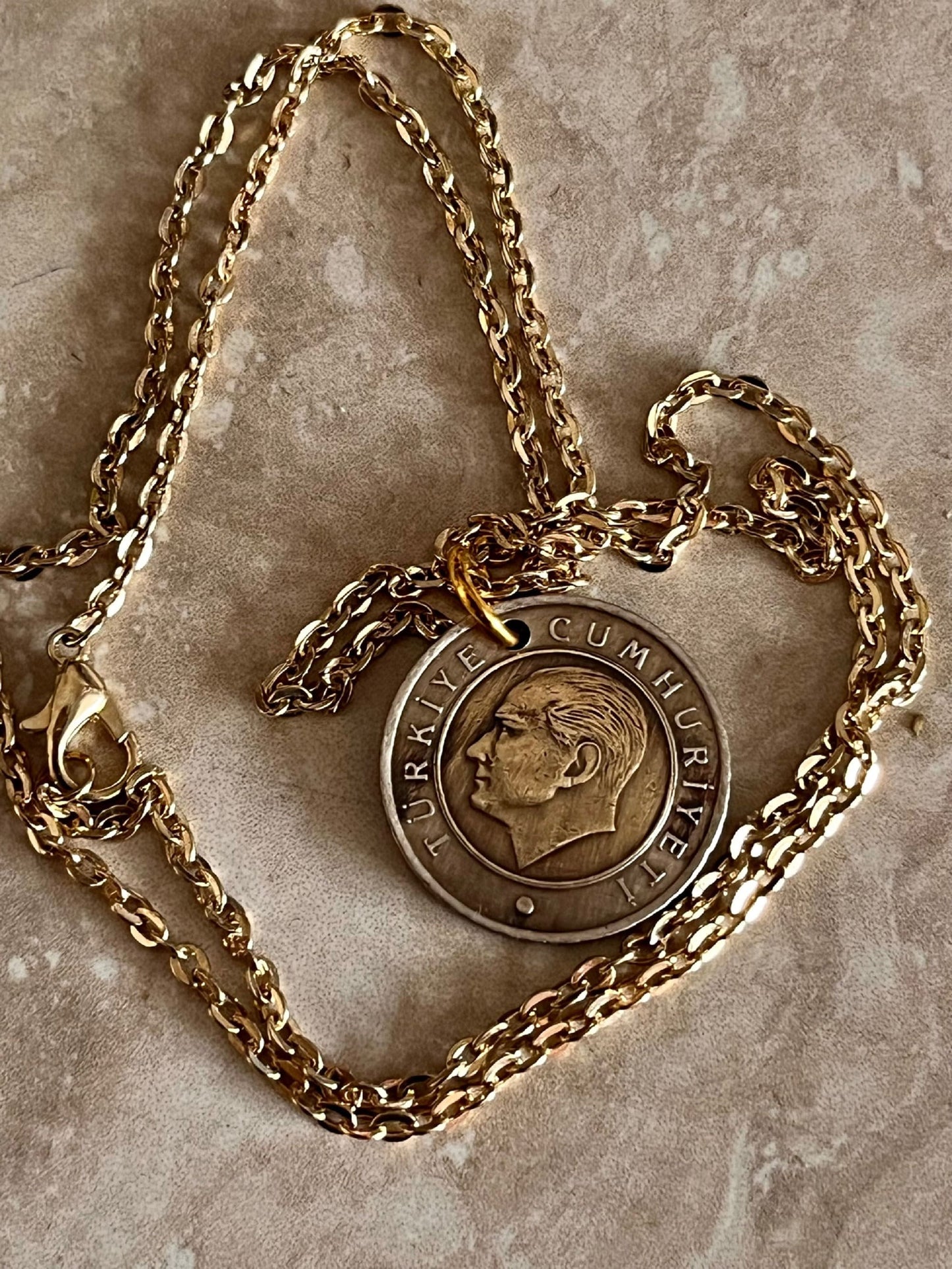 Turkey Coin Necklace Turkish 50 Kurus Pendant Personal Old Vintage Handmade Jewelry Gift Friend Charm For Him Her World Coin Collector