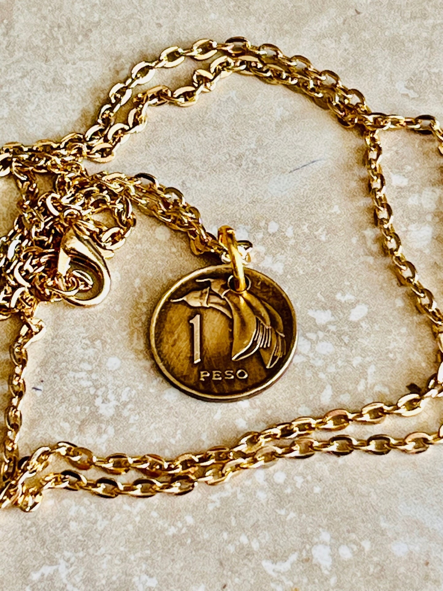 Uruguay Coin Necklace Uruguayan One Peso Pendant Personal Old Vintage Handmade Jewelry Gift Friend Charm For Him Her World Coin Collector