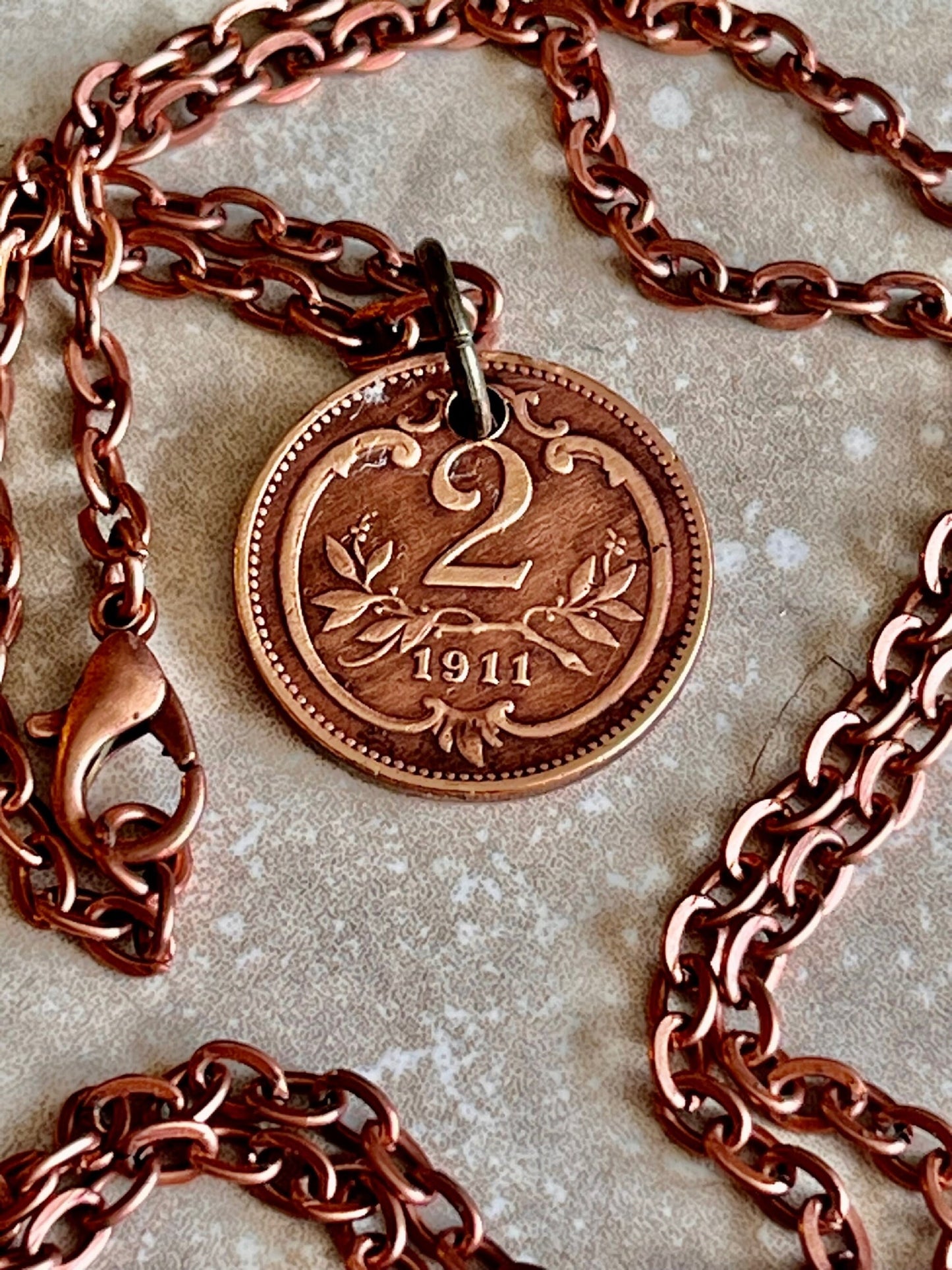 Austria Republic Austrian 2 Heller Personal Necklace Old Vintage Handmade Jewelry Gift Friend Charm For Him Her World Coin Collector