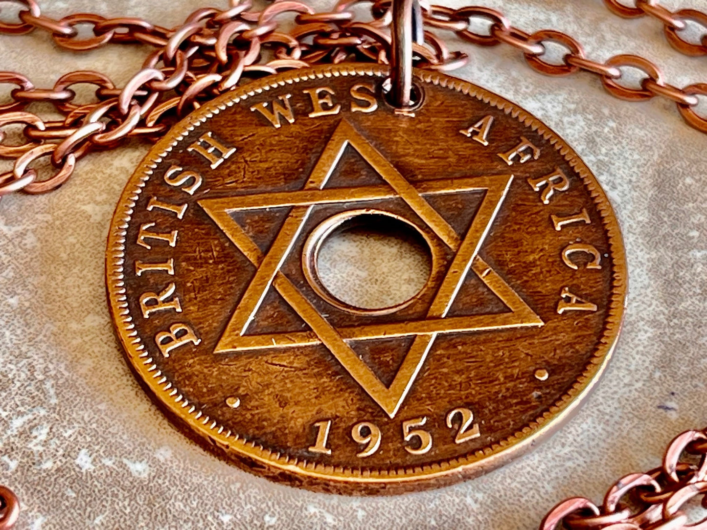 West Africa Coin Necklace One Penny African Pendant Personal Necklace Old Vintage Jewelry Gift Friend Charm For Him Her World Coin Collector