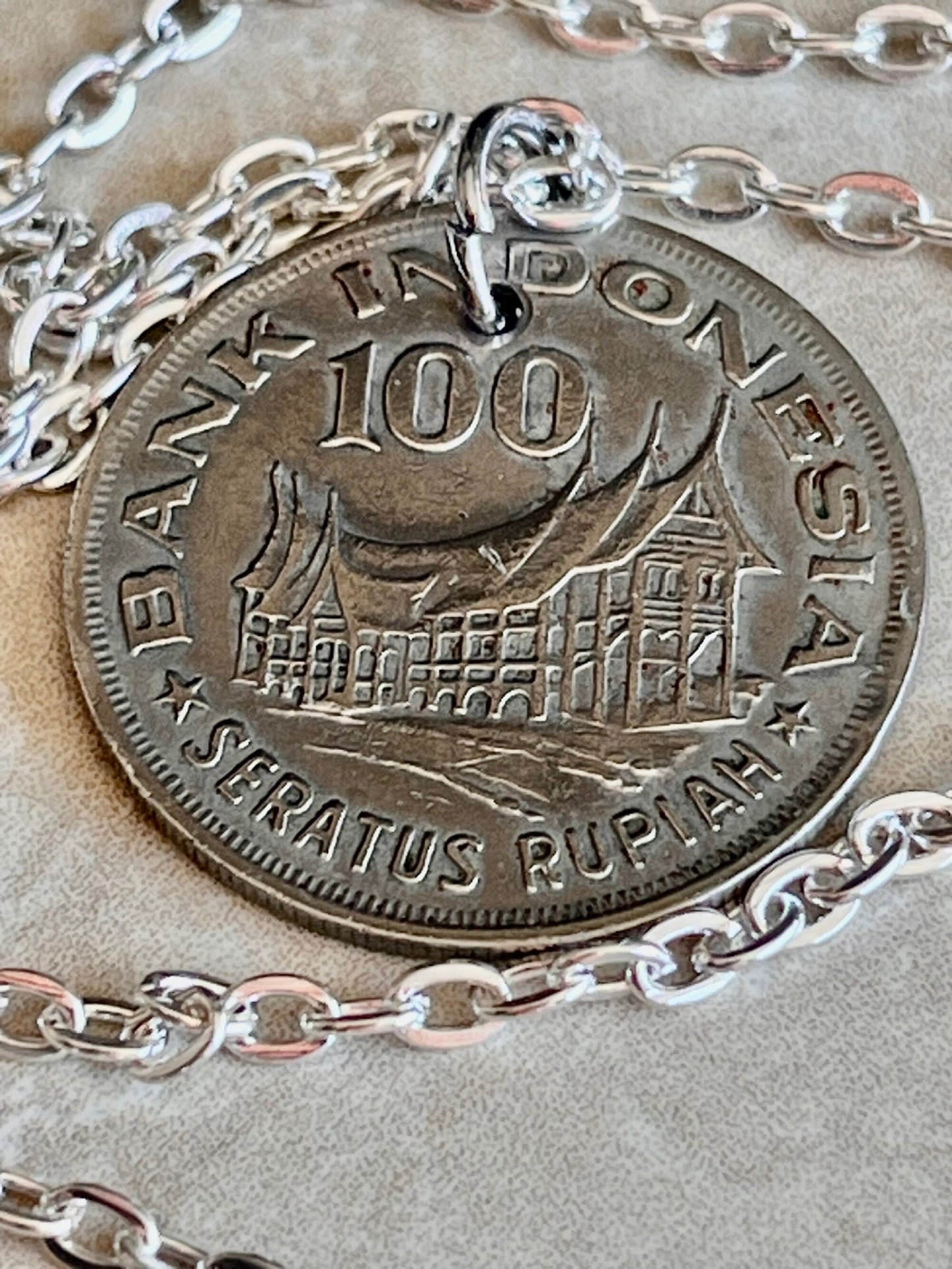 Indonesia Pendant Necklace Indonesian 100 Rupiah Coin Personal Vintage Handmade Jewelry Gift Friend Charm For Him Her World Coin Collector