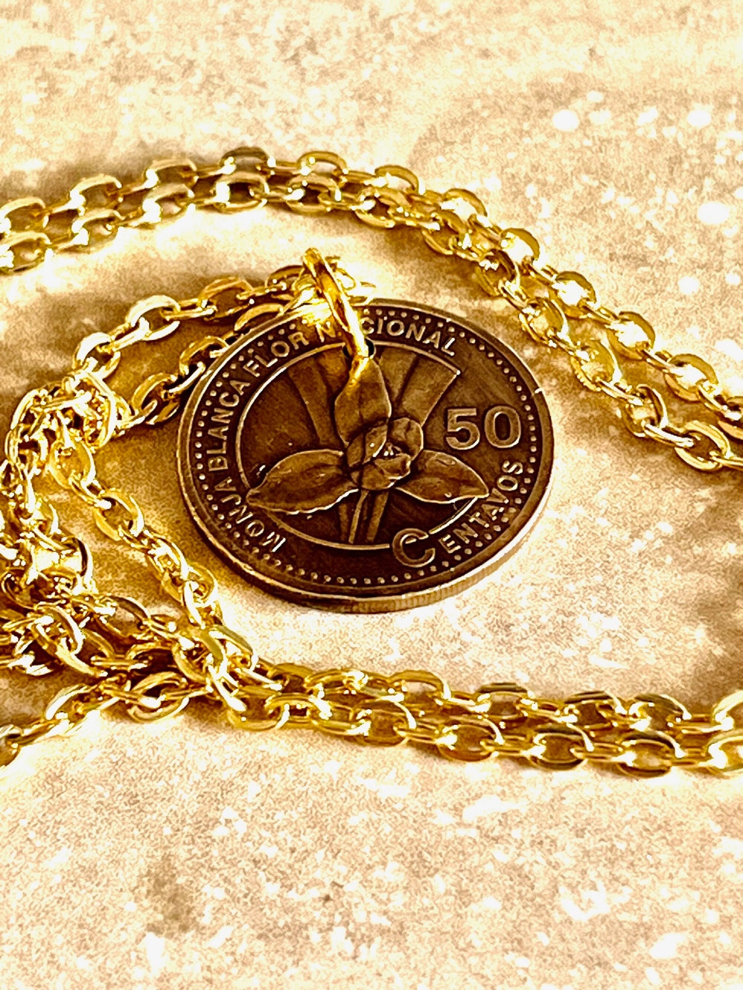 Guatemala Coin Necklace 50 Centavos Coin Pendant Personal Old Vintage Handmade Jewelry Gift Friend Charm For Him Her World Coin Collector