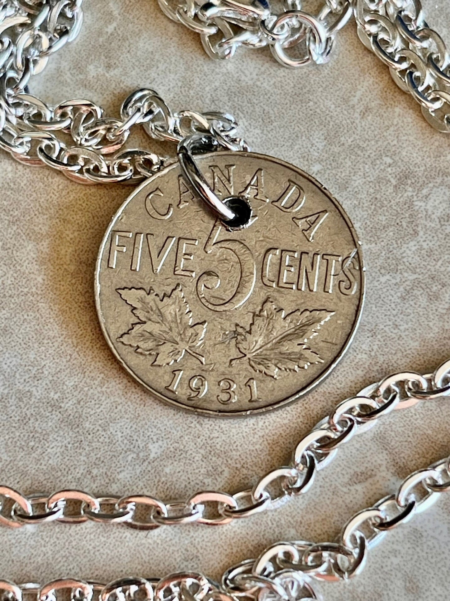 Canada Coin Necklace 5 Cent Nickel Pendant Personal Necklace Old Vintage Handmade Jewelry Gift Friend Charm For Him Her World Coin Collector