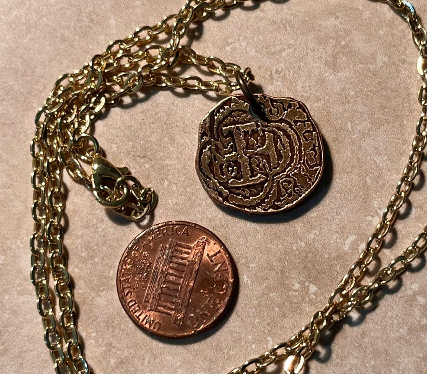 Spanish Gold Replica Doubloon Coin Necklace, Token, Pendant, Personal Jewelry Gift Friend Charm For Him Her World Coin Collector