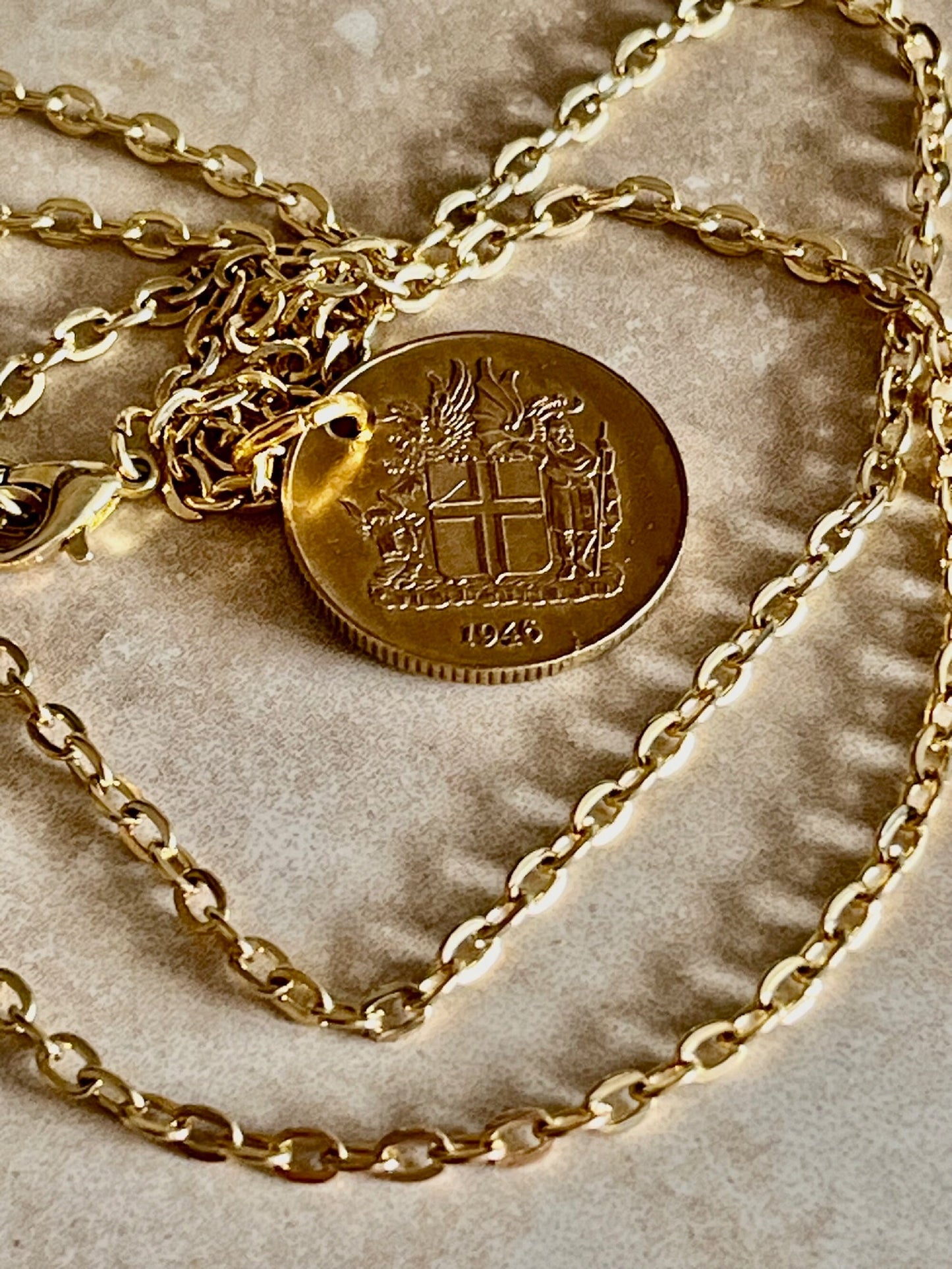 Iceland Coin Pendant One Krona Personal Necklace Old Vintage Handmade Jewelry Gift Friend Charm For Him Her World Coin Collector