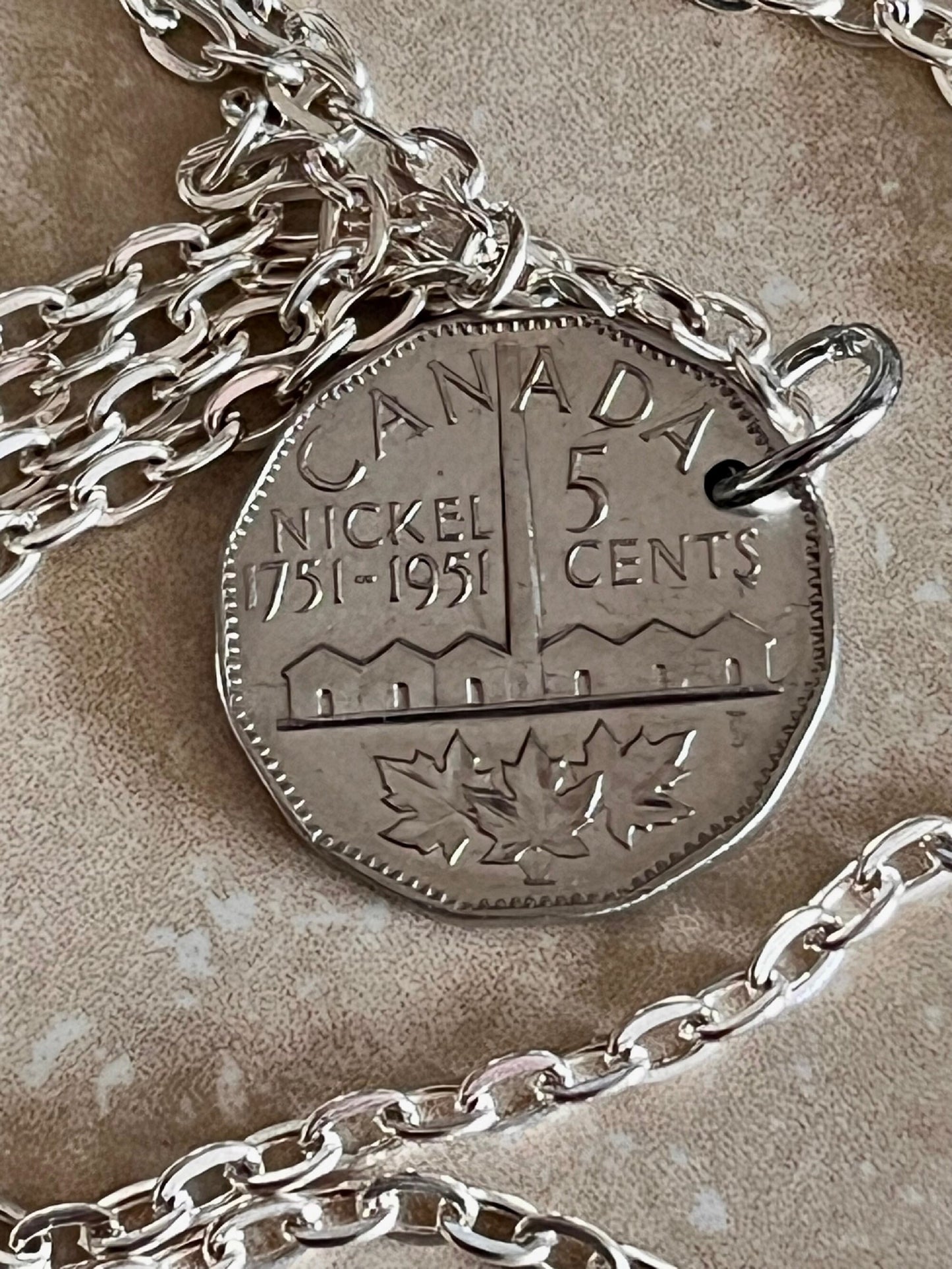 Canada Coin Necklace 1951 5 Cent Pendant Personal Necklace Old Vintage Handmade Jewelry Gift Friend Charm For Him Her World Coin Collector