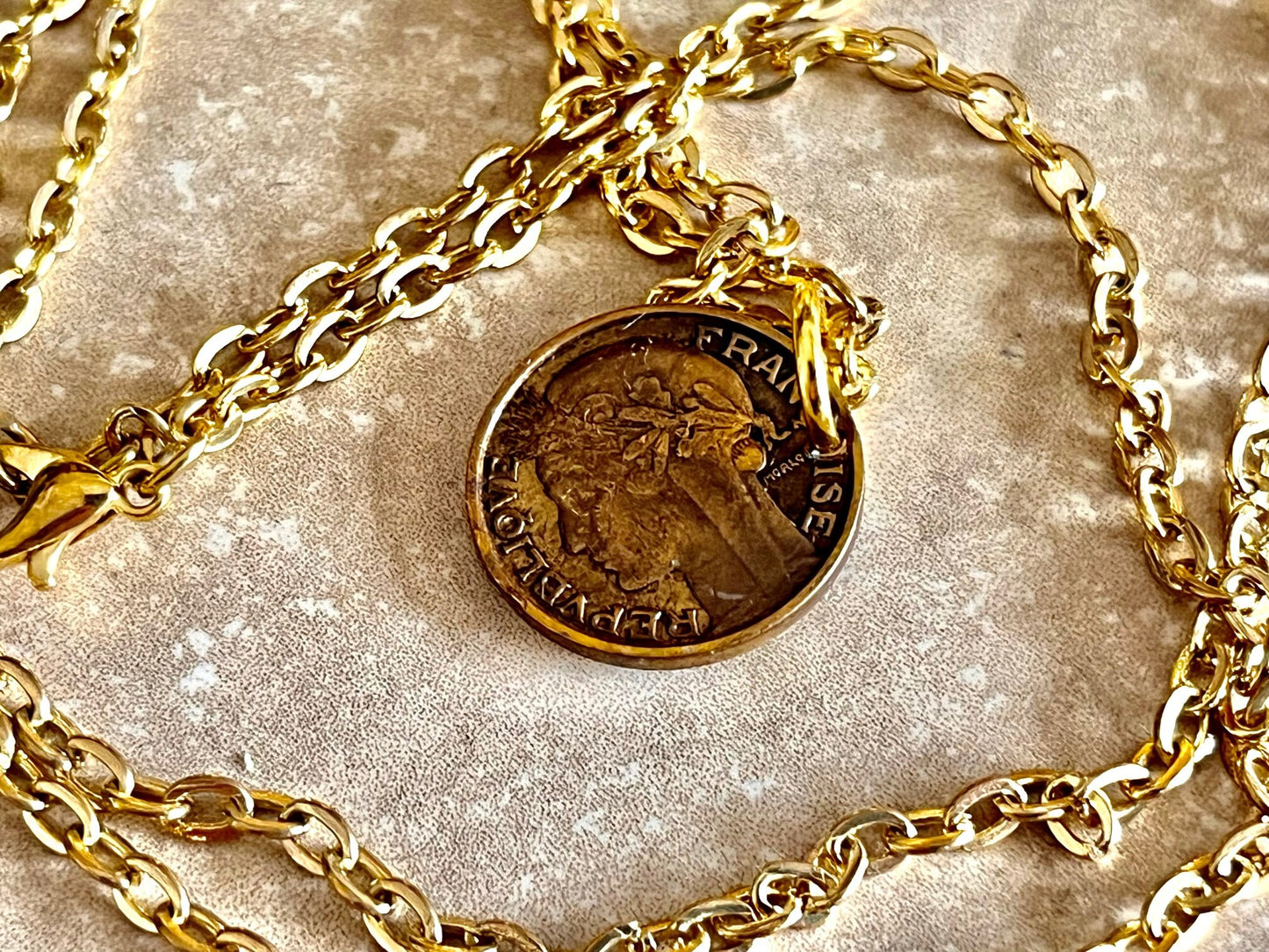 France Coin Necklace French Pendant 50 Centimes Liberty Equality Fraternity Personal Jewelry Gift Friend Charm Him Her World Coin Collector