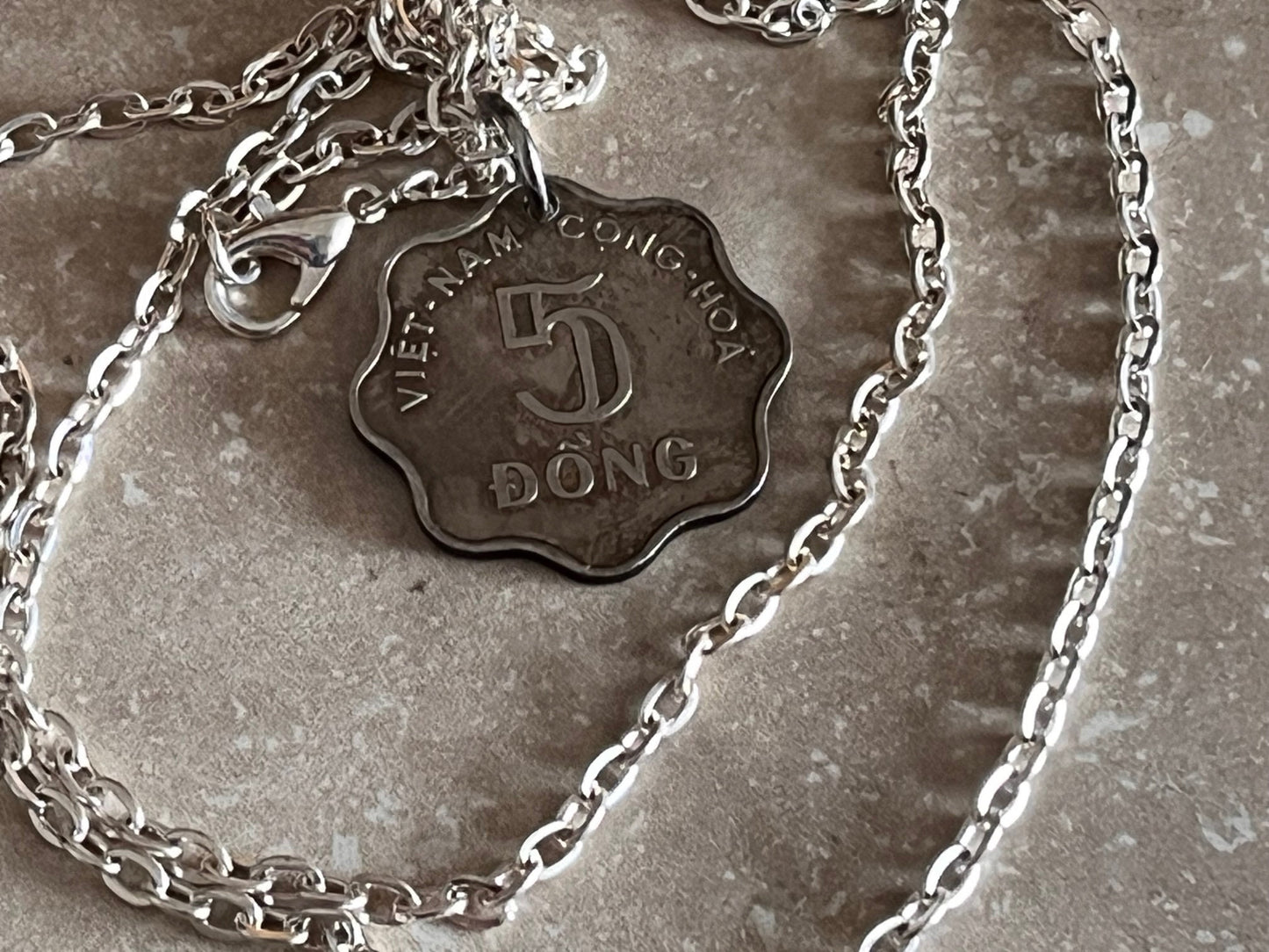 Viet Nam Coin Necklace 5 Dong Coin Hoa Pendant Personal Old Vintage Handmade Jewelry Gift Friend Charm For Him Her World Coin Collector