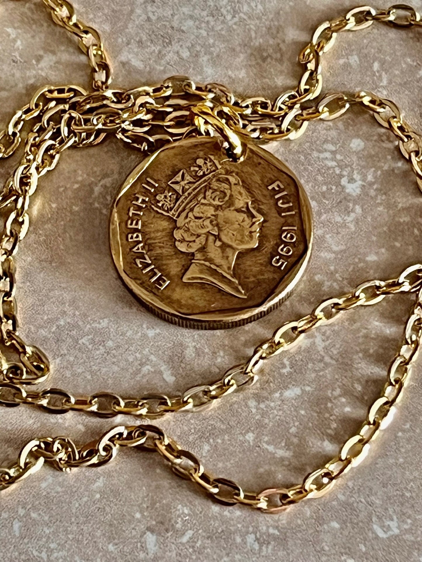 Fiji Coin Necklace Fijian Pendant Vintage Custom Personal Old Vintage Handmade Jewelry Gift Friend Charm For Him Her World Coin Collector
