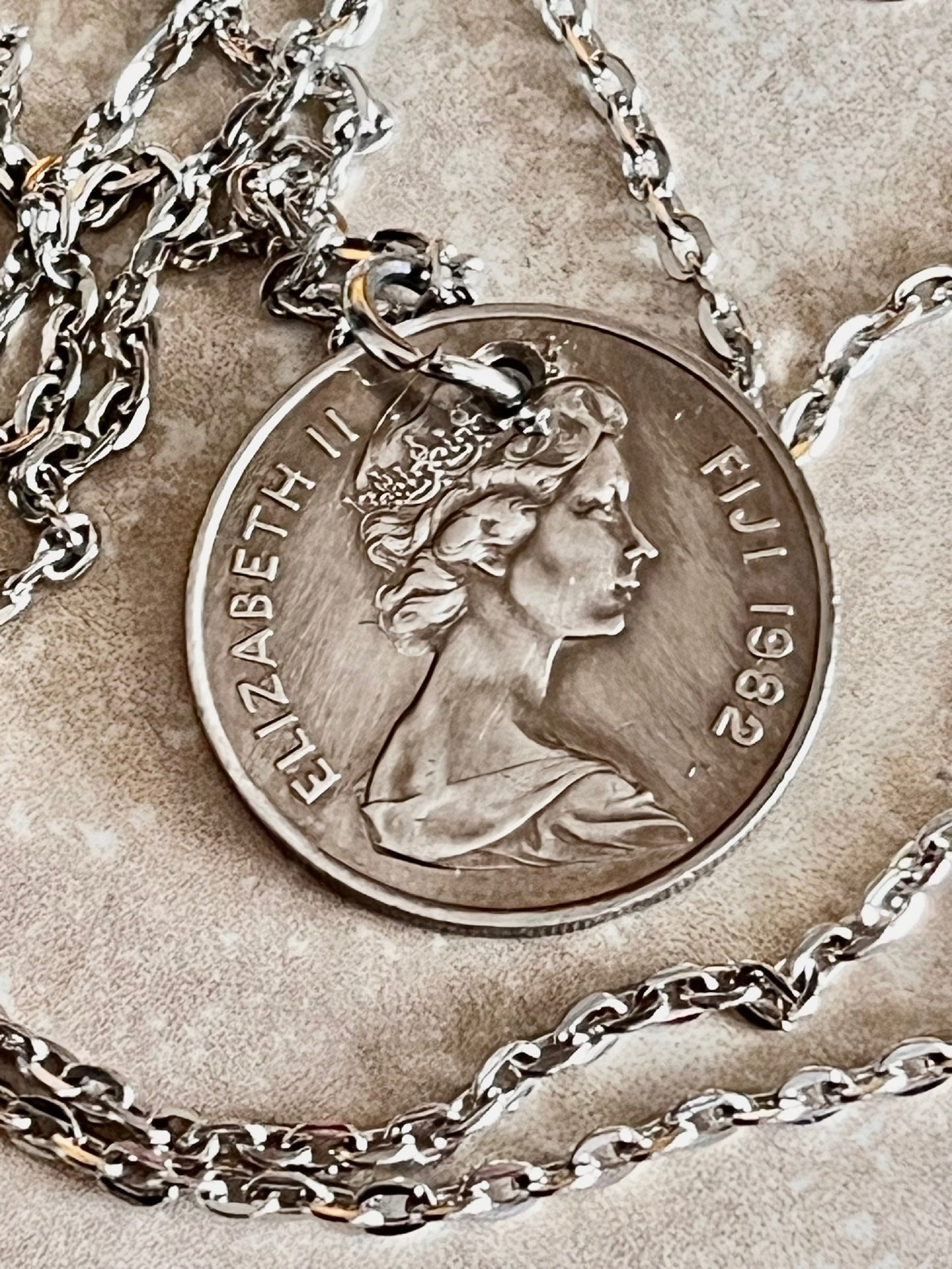Fiji Necklace Coin Chain 10 Cent Piece Fijian Personal Old Vintage Handmade Jewelry Gift Friend Charm For Him Her World Coin Collector