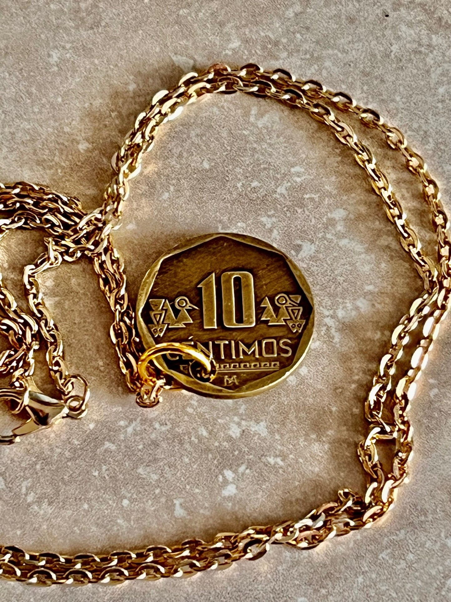 Peru Coin Pendant Peruvian 10 Centimos De Oro Personal Necklace Old Vintage Handmade Jewelry Gift Friend For Him Her World Coin Collector