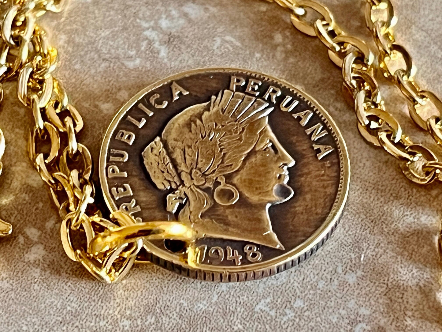 Peru Coin Pendant Peruvian 10 Centavos Personal Necklace Old Vintage Handmade Jewelry Gift Friend Charm For Him Her World Coin Collector