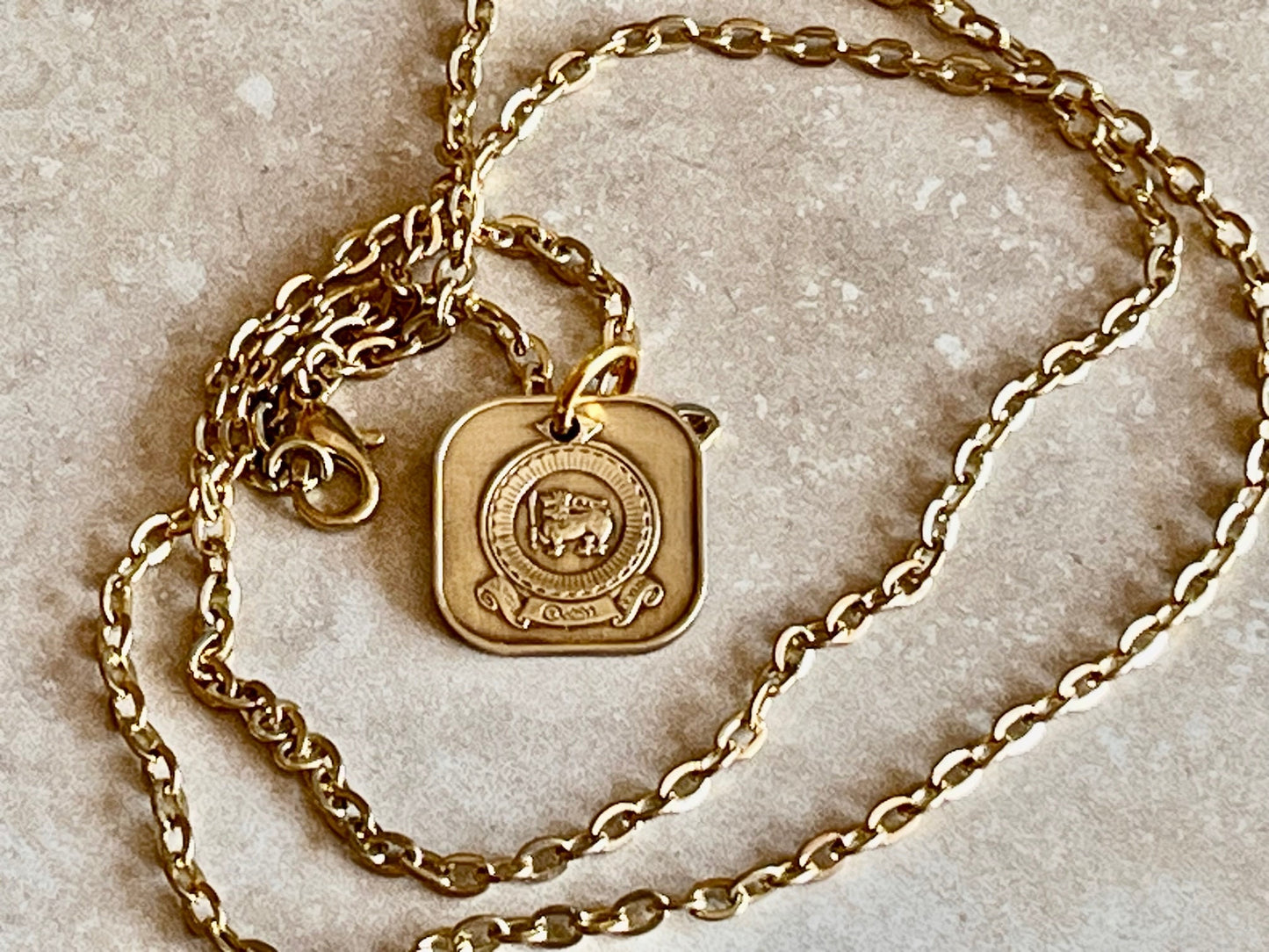 Sri Lanka Coin Necklace Pendant 5 Rupees Personal Old Vintage Handmade Jewelry Gift Friend Charm For Him Her World Coin Collector