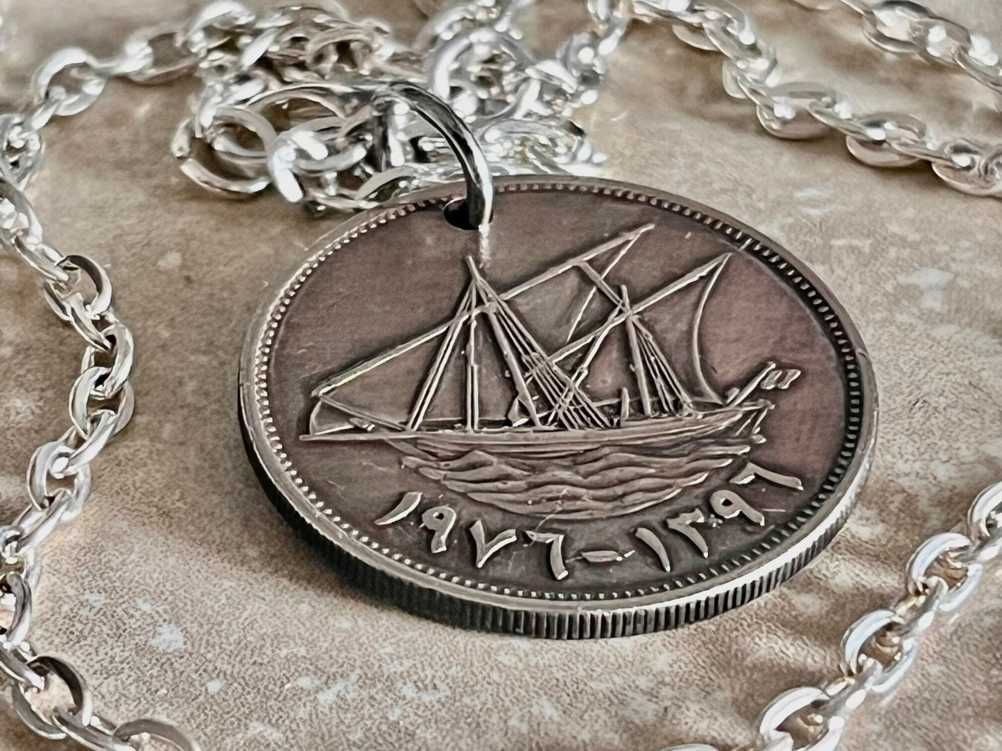 Kuwait Coin Necklace Pendant Kuwaiti 1 Fils Vintage Personal Vintage Handmade Jewelry Gift Friend Charm For Him Her World Coin Collector