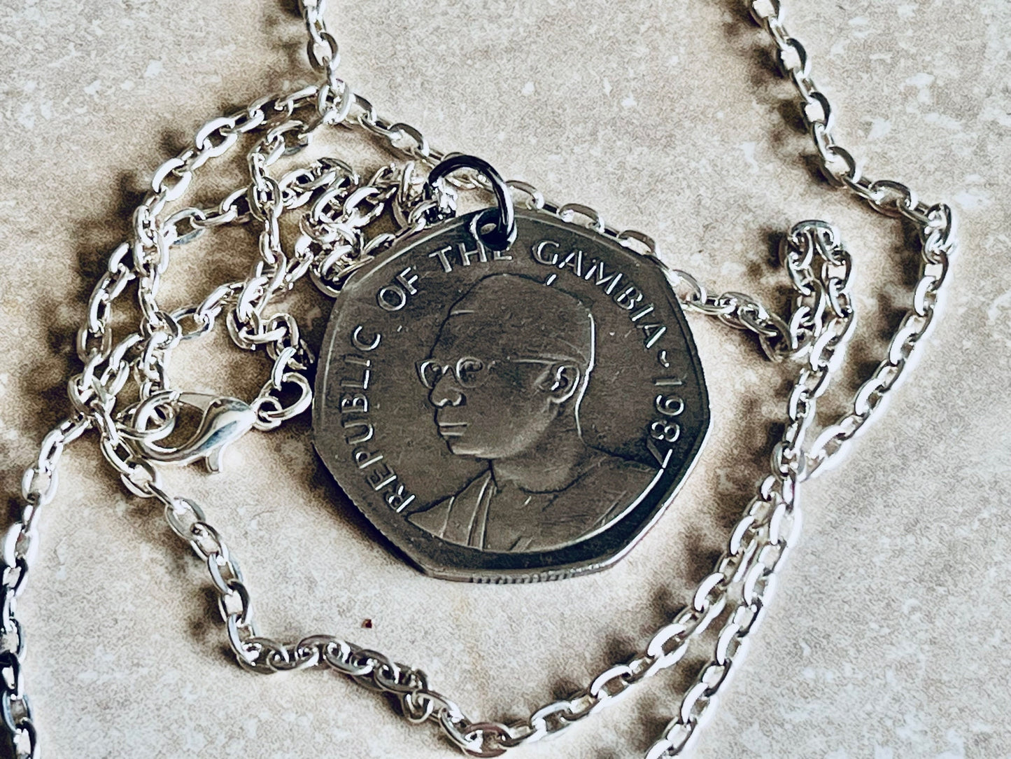 Gambia Coin Pendant One Dalasi Gambian Rare Vintage Jewelry Personal Handmade Jewelry Gift Friend Charm Him Her World Coin Collector