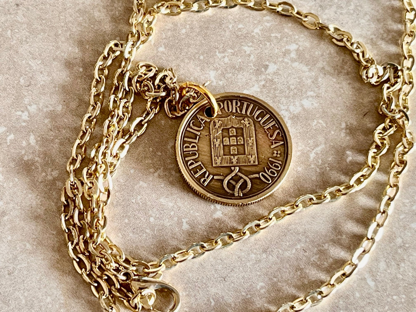 Portugal Coin Necklace Portuguese 5 Escudos Pendant Personal Vintage Handmade Jewelry Gift Friend Charm For Him Her World Coin Collector