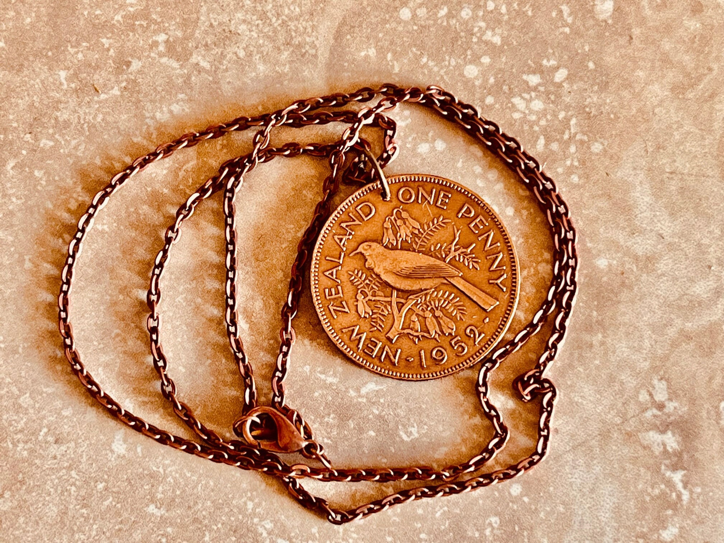 New Zealand Coin Necklace One Penny Pendant Personal Old Vintage Handmade Jewelry Gift Friend Charm For Him Her World Coin Collector