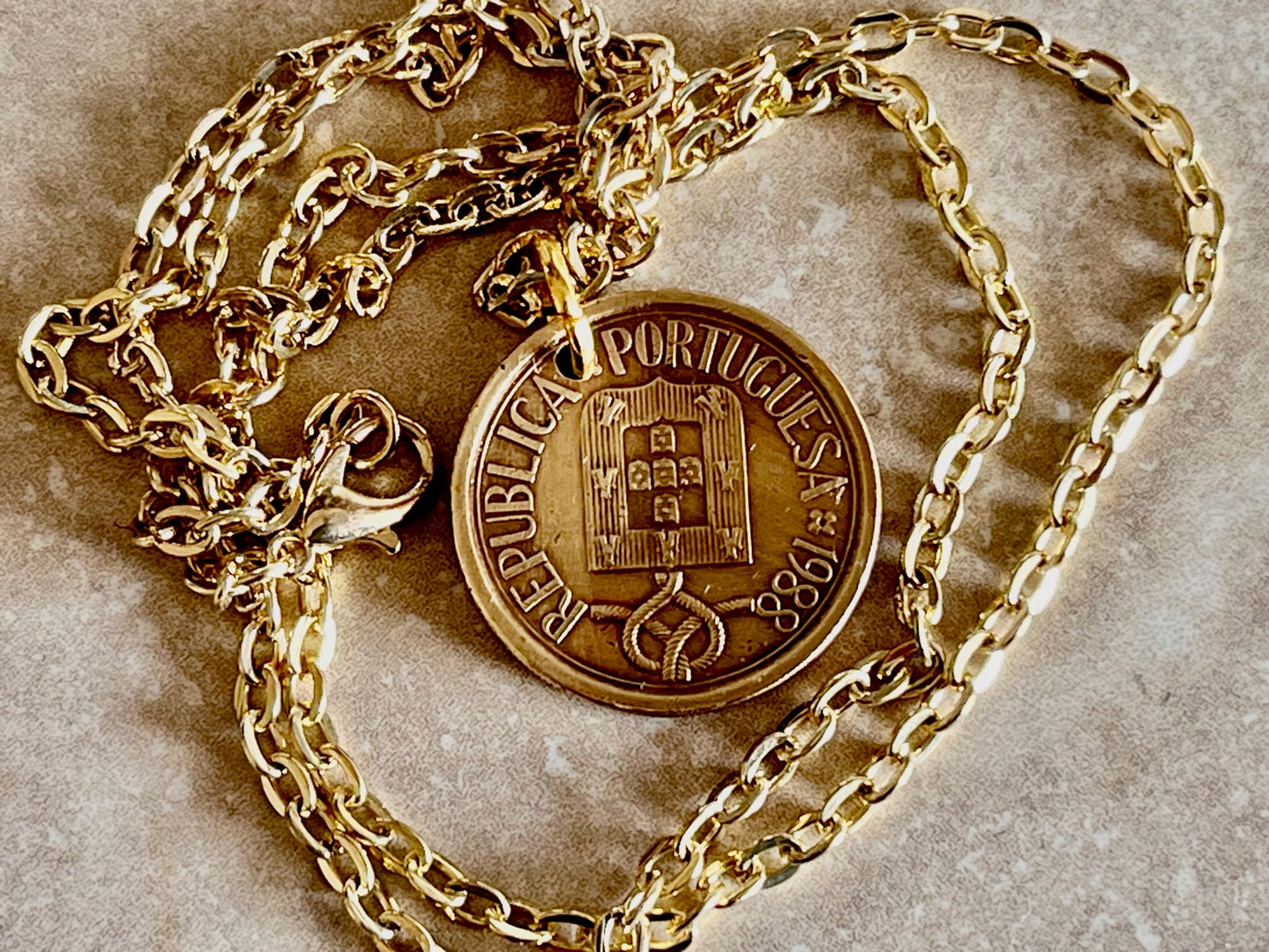 Portugal Coin Necklace Portuguese 10 Escudos Pendant Personal Vintage Handmade Jewelry Gift Friend Charm For Him Her World Coin Collector