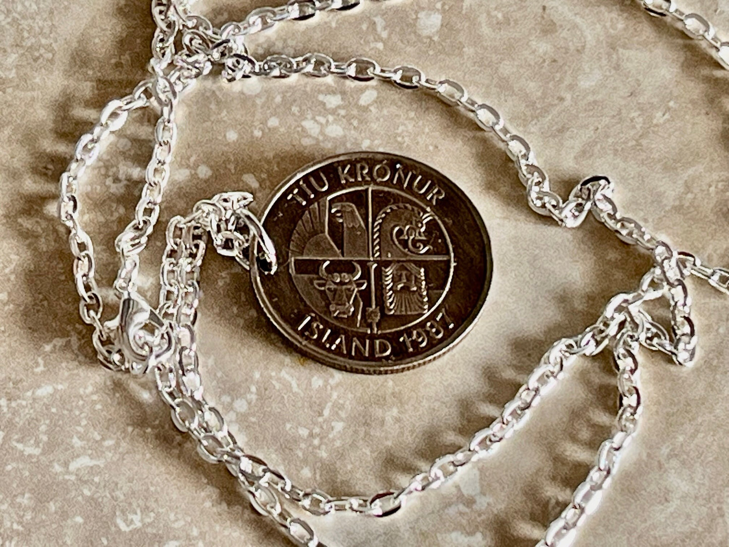 Iceland Coin Necklace 5 Kronur Icelandic Pendant Vintage Custom Made Rare Coins Coin Enthusiast Fashion Accessory Handmade