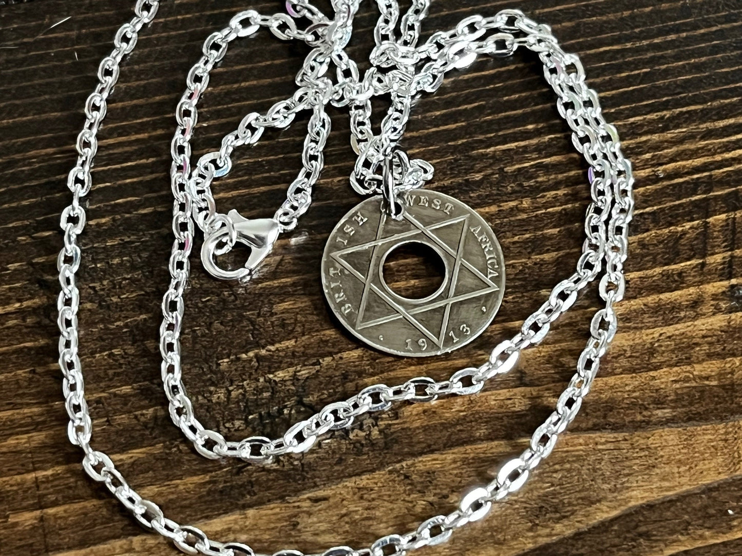 West Africa Coin Necklace 1986 One Tenth Penny Pendant Personal Vintage Handmade Jewelry Gift Friend Charm For Him Her World Coin Collector