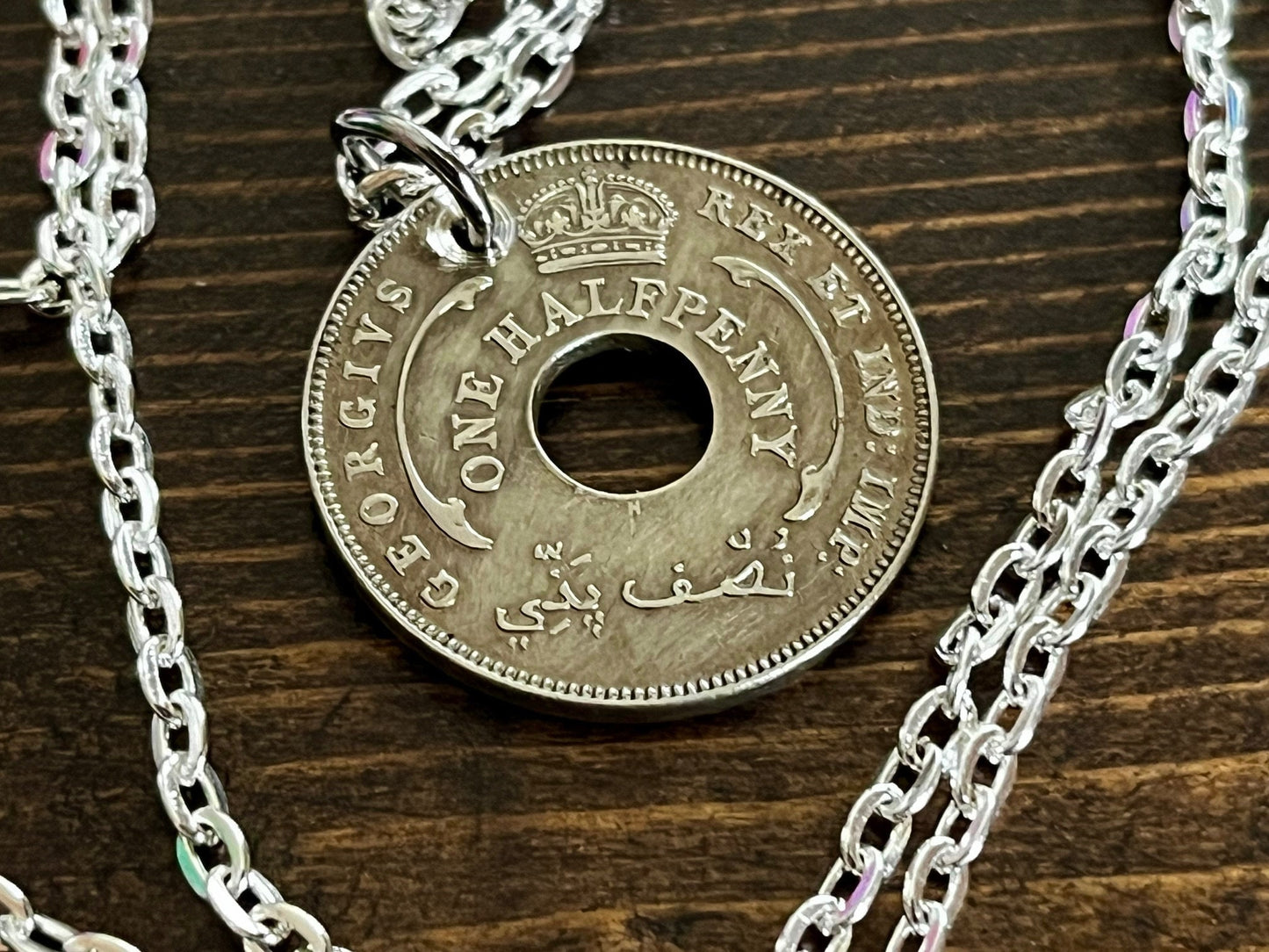 West Africa Coin Necklace One Half Penny Pendant Personal Vintage Handmade Jewelry Gift Friend Charm For Him Her World Coin Collector