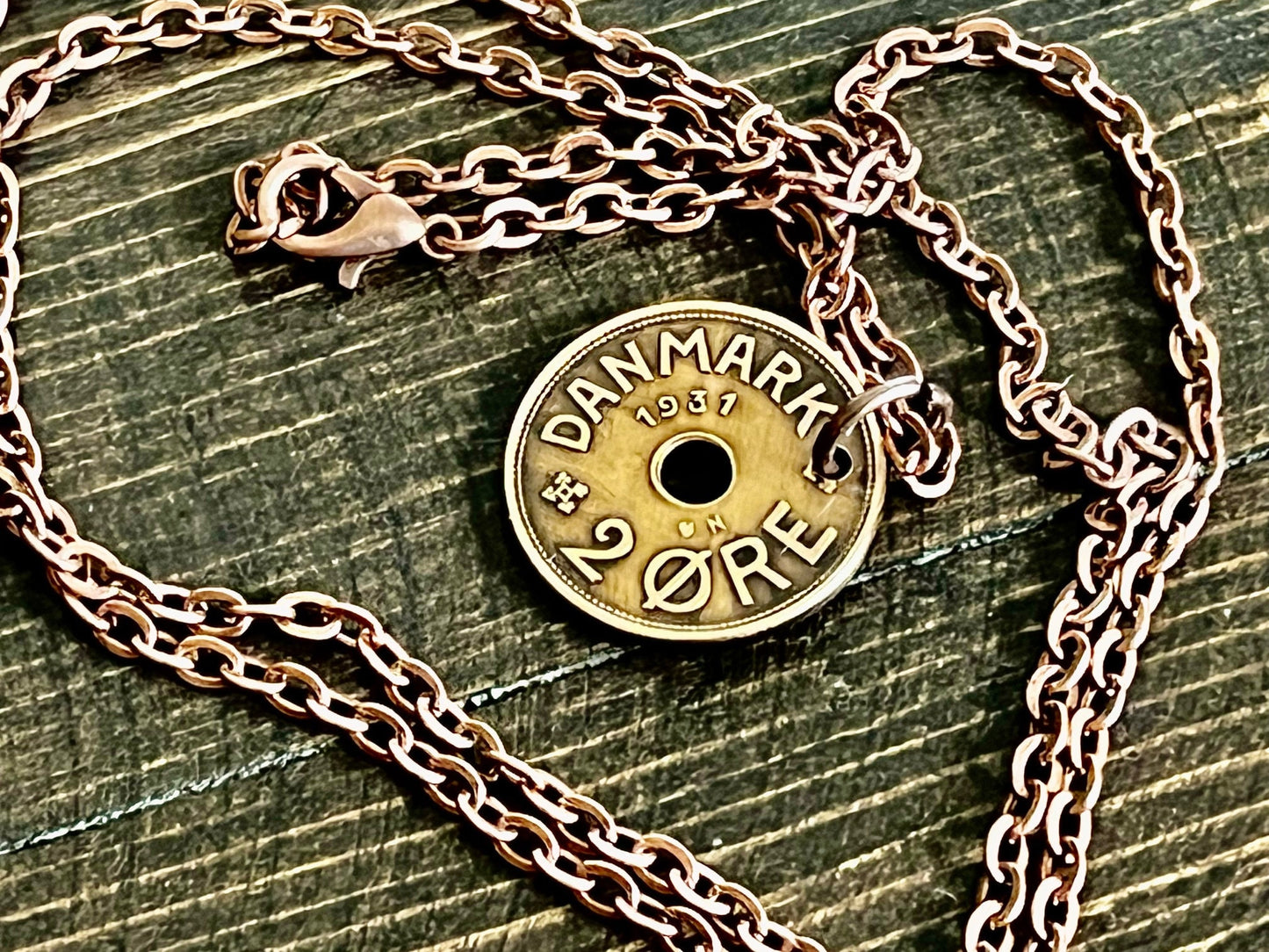 Denmark Coin Pendant 2 Ore Danmark Personal Necklace Old Vintage Handmade Jewelry Gift Friend Charm For Him Her World Coin Collector