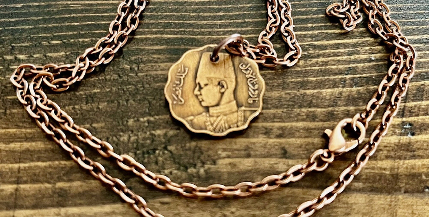 Egypt Coin Necklace Egyptian Pendant Vintage Personal Old Vintage Handmade Jewelry Gift Friend Charm For Him Her World Coin Collector