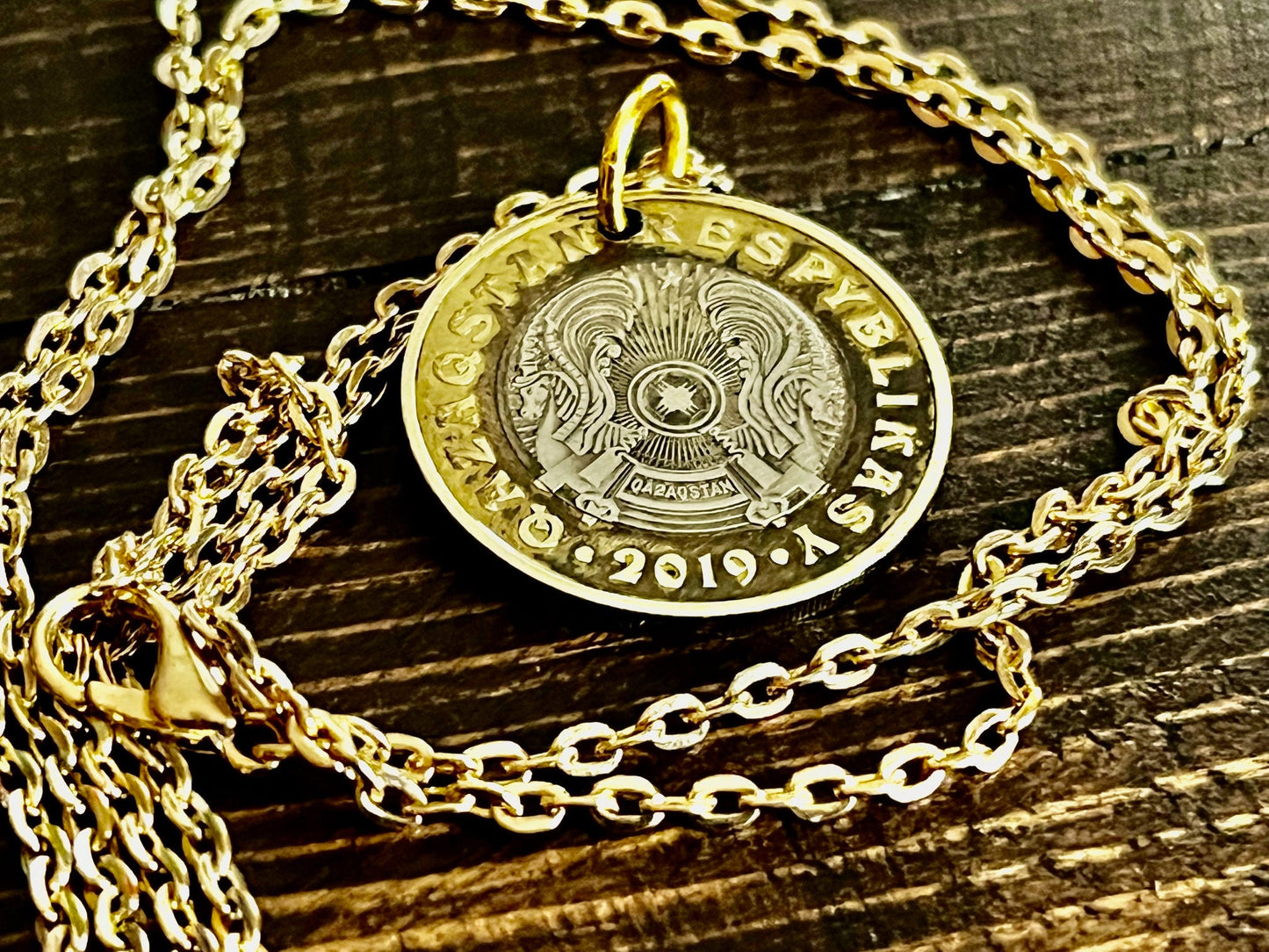 Kazakhstan Coin Necklace 100 Tenge Pendants Personal Necklace Vintage Handmade Jewelry Gift Friend Charm For Him Her World Coin Collector