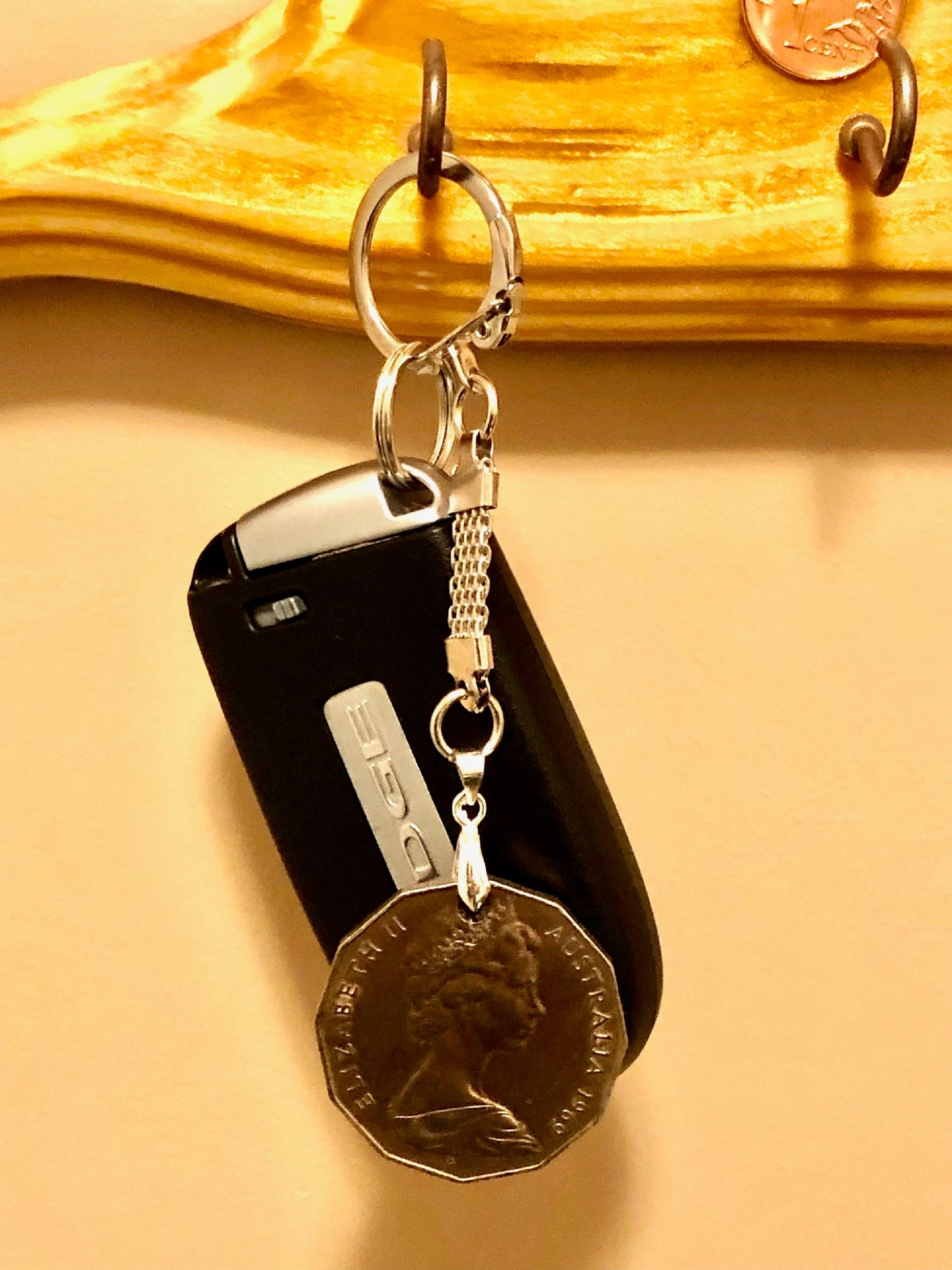 Australia Coin Keychain Australian 50 Cents Rare Find Vintage Antique Finished By Hand Personal & Limited Supply -