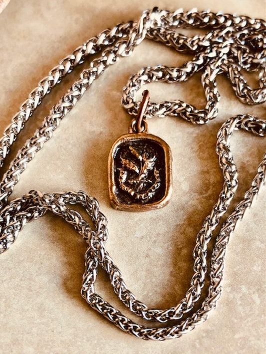 Scottish Thistle Wax Seal Bronze Pendant Necklace– Patience, Courage, Strength, Protection, Healing Sweeter After Difficulties Thistle 109