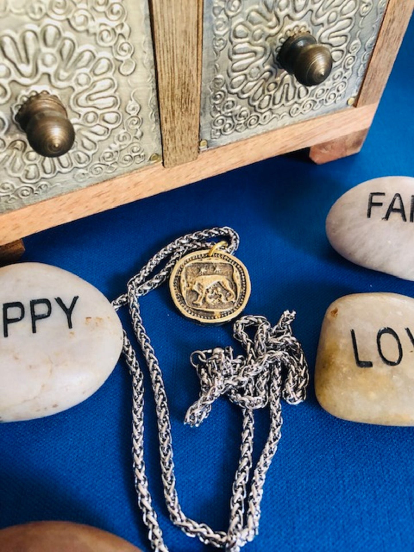 Wax Seal Antique Brass Rome Pendant - She Wolf Capitoline Suckling Wolves - Jewelry from an Antique Wax Seal - Charm Fascinations 121