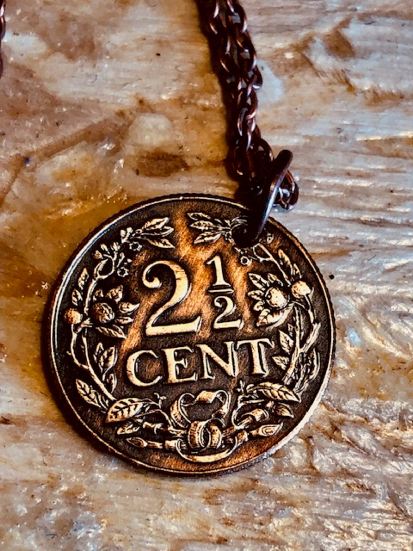 Curacao Coin Pendant 2 1/2 Cents Necklace Pendant Jewelry from Caribbean Handmade