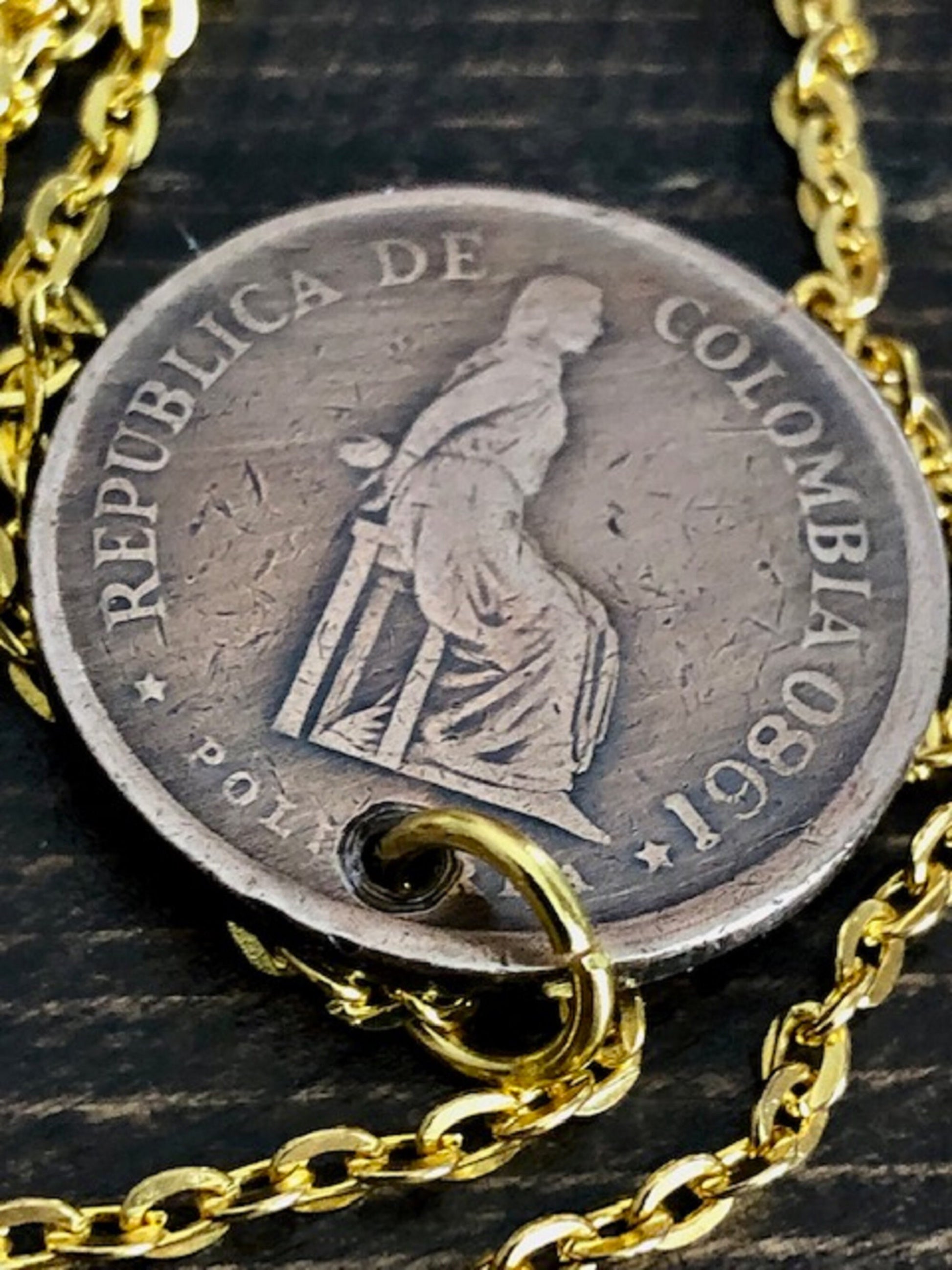 Colombia Coin Necklace Columbian Pendant 5 Pesos Personal Old Vintage Handmade Jewelry Gift Friend Charm For Him Her World Coin Collector