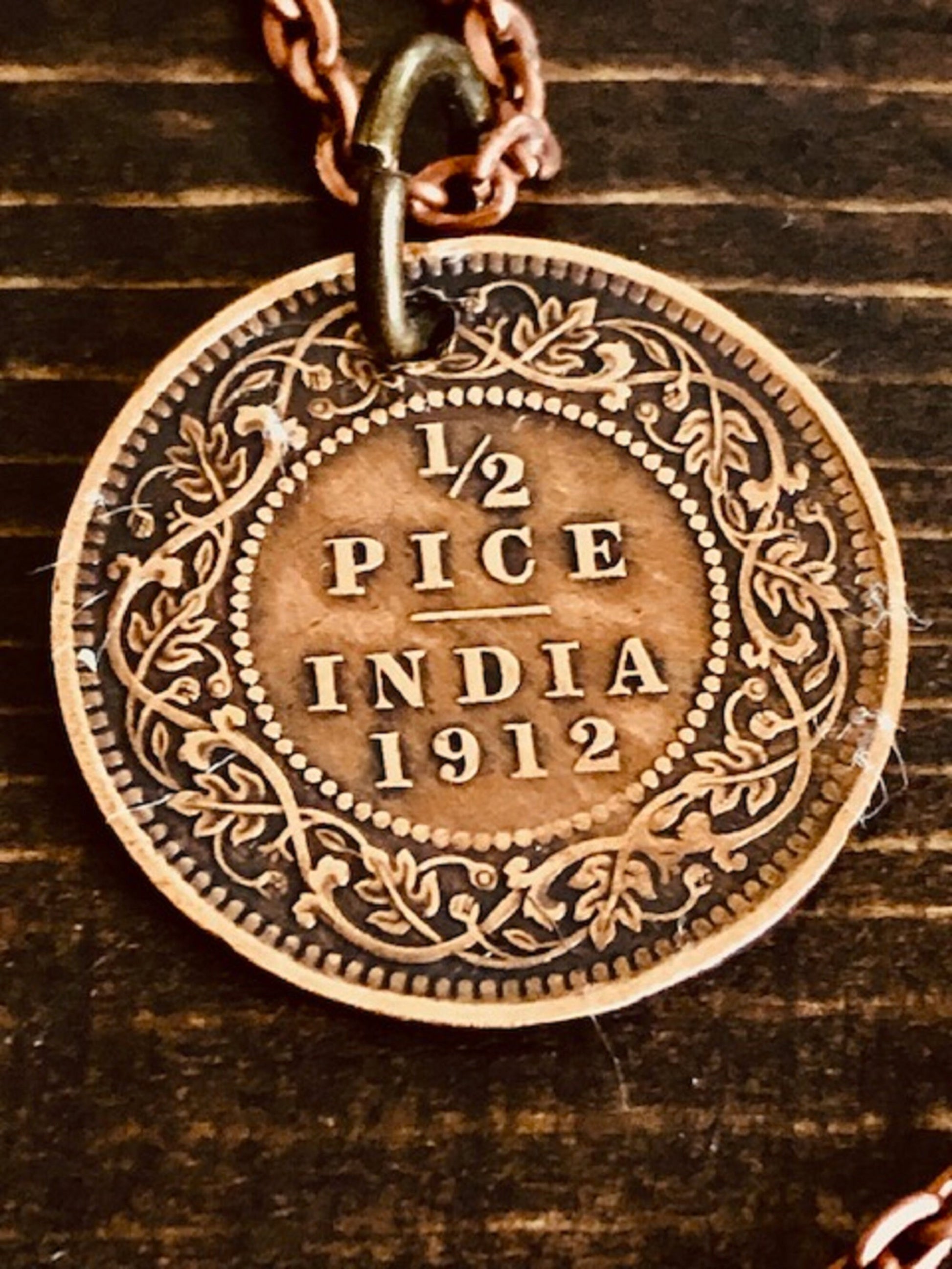 India Coin 1812 Necklace One Half Pice East India Pendant Vintage Custom Made Rare coins - Coin Enthusiast Fashion Accessory Handmade