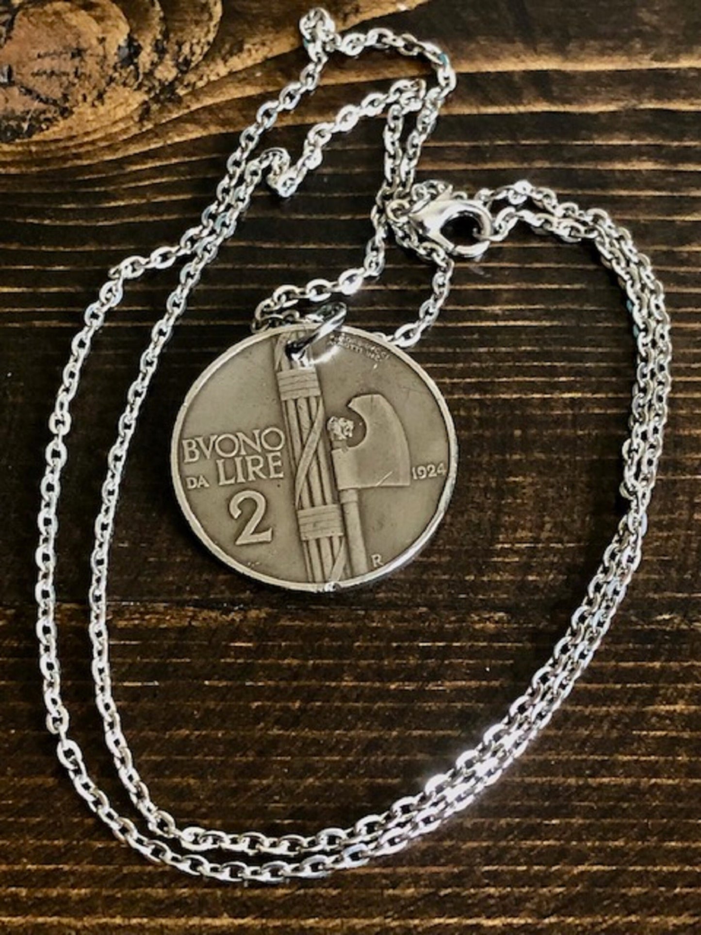 Italy Coin Necklace Italian 1924 2 Lira Pendant Custom Necklace Jewelry Gift For Friend Coin Charm Gift For Him, Her, World Coins Collector