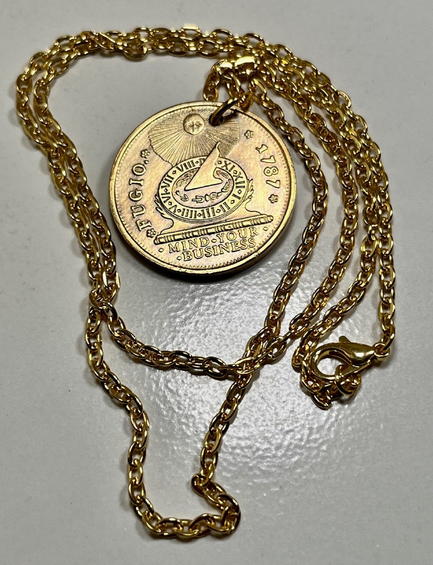 United States Token Coin Necklace Fugio Mind Your Business Coin Pendant Necklace Benjamin Franklin Cents - Coin Enthusiast - Fashion