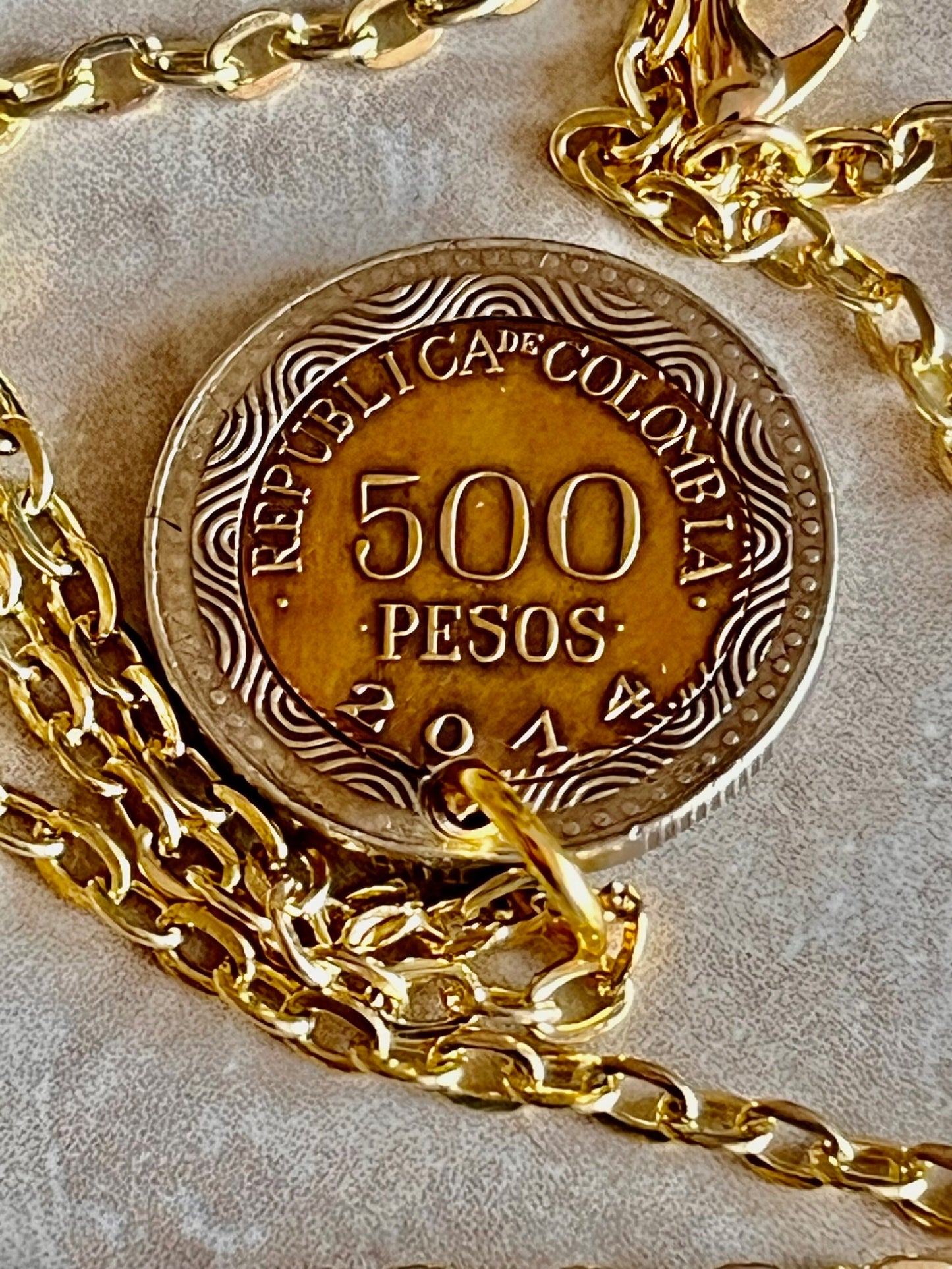 Colombia Coin Necklace Columbian 500 Pesos Coin Pendant Custom Handmade For Gift For Friend Coin Gift For Him, Coin Collector, World Coins