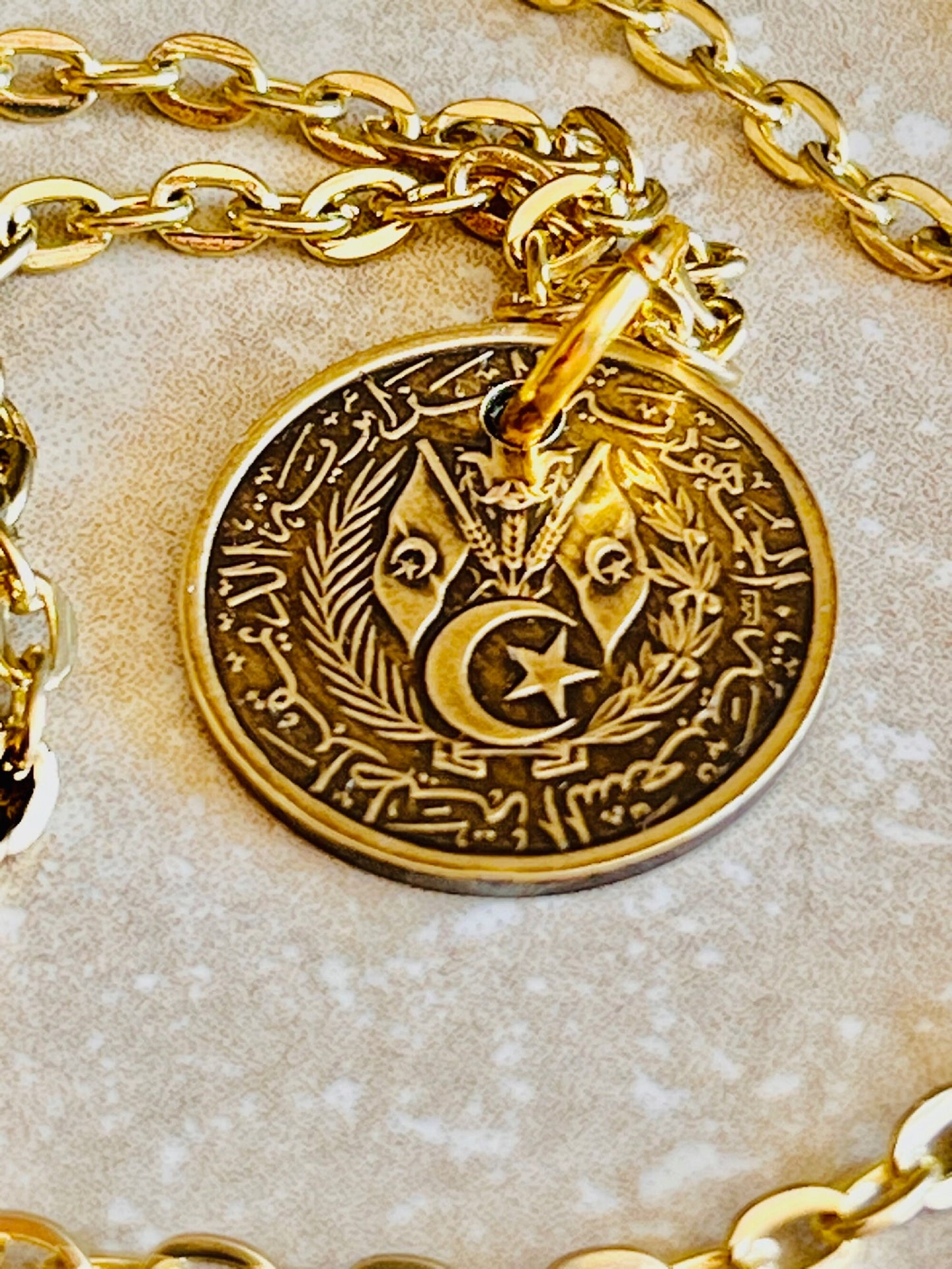 Algeria 10 Centimes Coin Pendant Algerian Personal Necklace Old Vintage Handmade Jewelry Gift Friend Charm For Him Her World Coin Collector