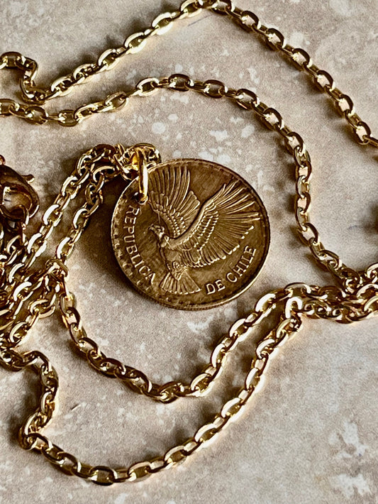 Chile Coin Pendant Chillan 5 Centesimos Personal Necklace Old Vintage Handmade Jewelry Gift Friend Charm For Him Her World Coin Collector