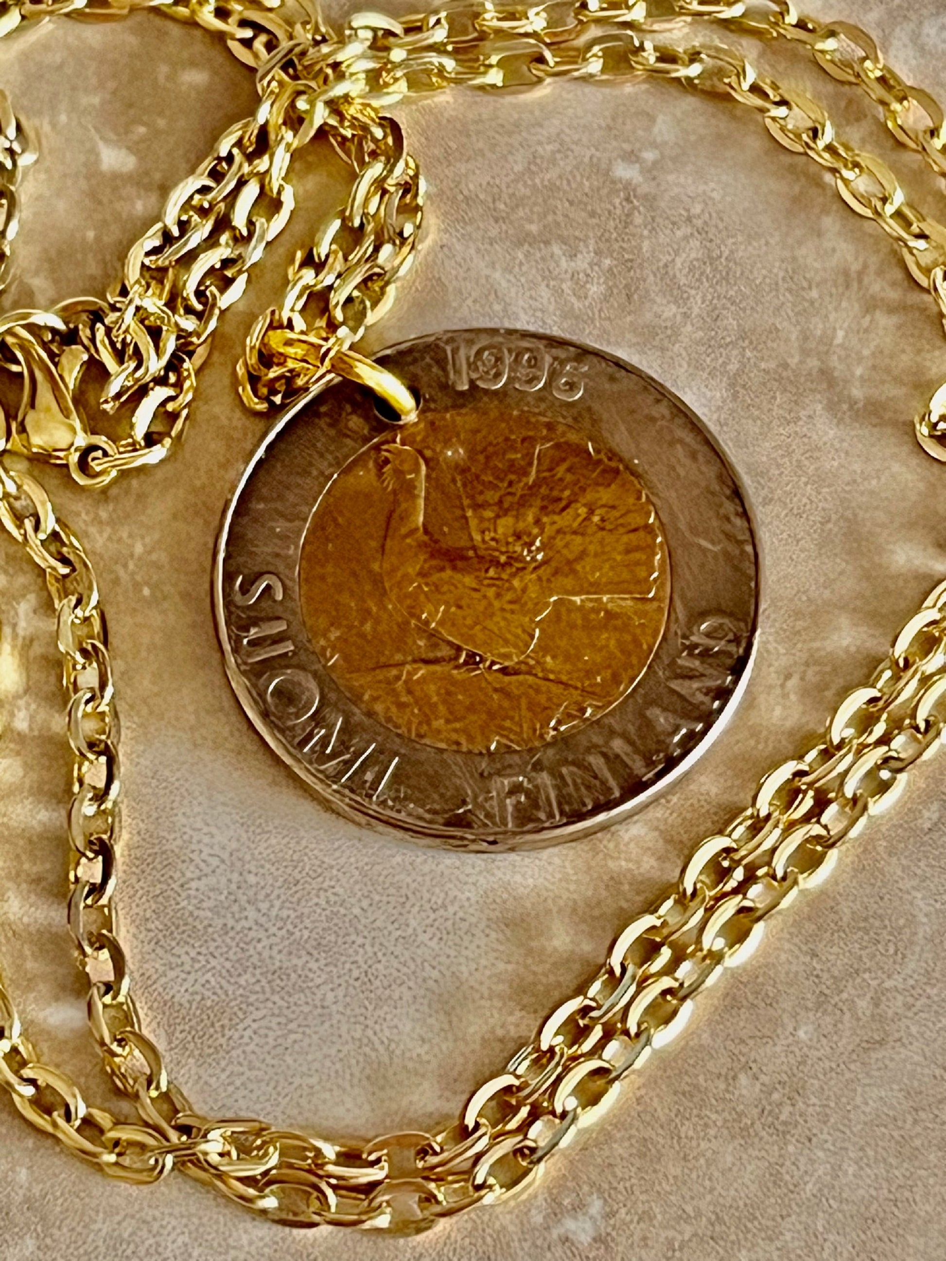 Finland Coin Necklace 10 Finnish Markkaa Suomi Personal Old Vintage Handmade Jewelry Gift Friend Charm For Him Her World Coin Collector