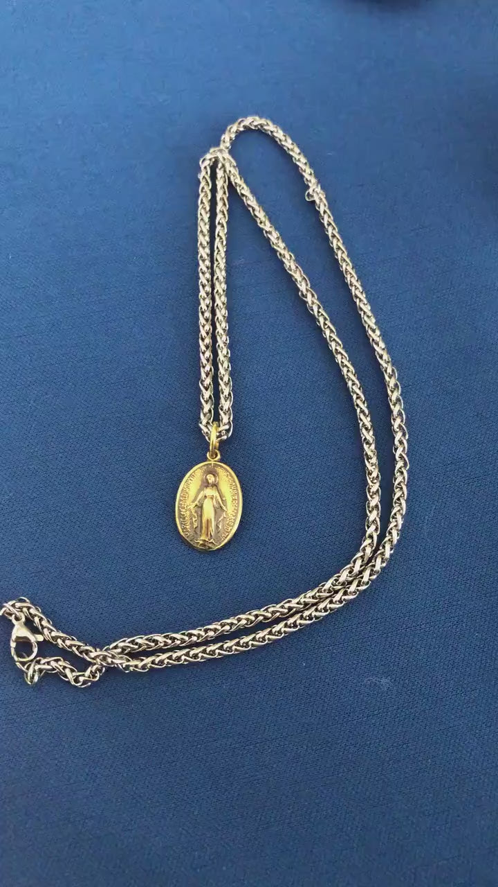 Miraculous Medal Blessed Virgin Pendant Necklace- Forgiveness St. Catherine -  Antique Wax Seal– Charm Fascination Brass Pendant 126